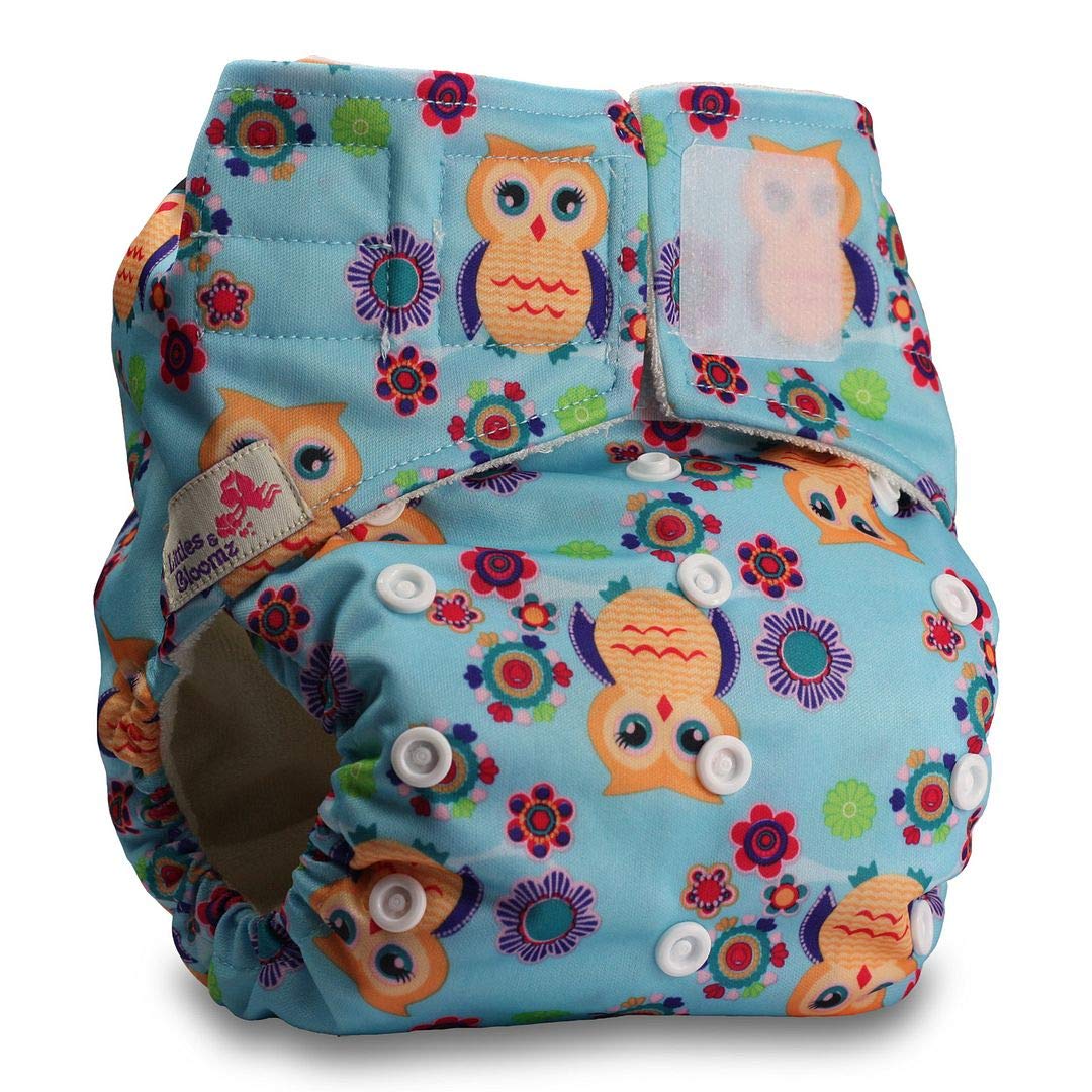 Littles & Bloomz, Baby Cloth Washable Reusable Nappy Pocket Diaper Bamboo, Fastener: Hook-Loop, Pattern 52, with 1 Bamboo Charcoal Insert