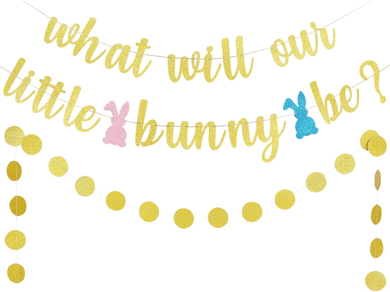 Gold Glitter What Will Our Little Bunny Be Banner Bunny Baby Shower Banner Bunny Gender Reveal Banner for Easter Bunny Baby Shower Decorations