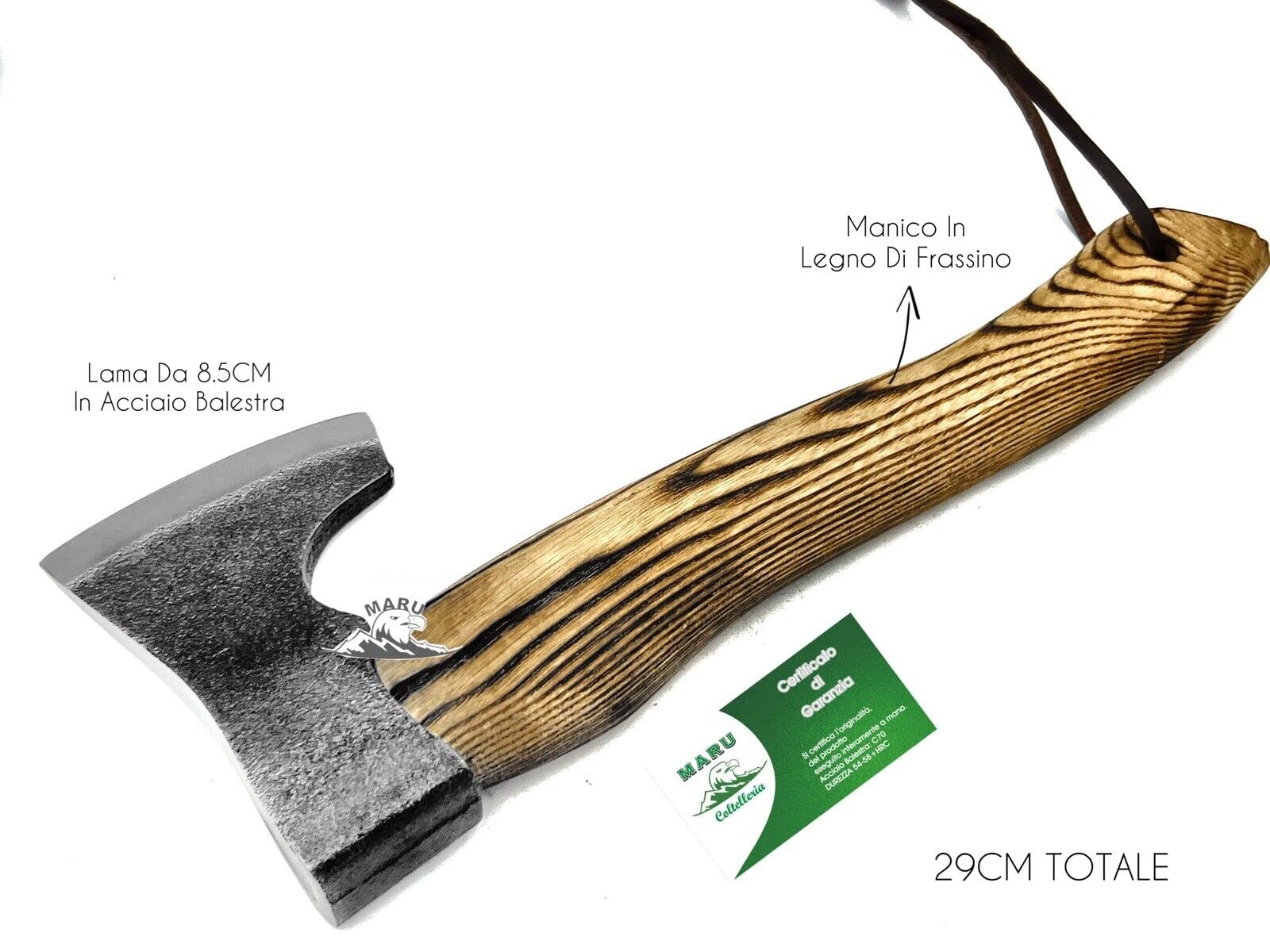 Accetta Forgiata in Acciaio di Balestra - Manico in Legno di Frassino C70 - Ascia Spaccalegna Professionale per Collezione Bushcraft e Campeggio