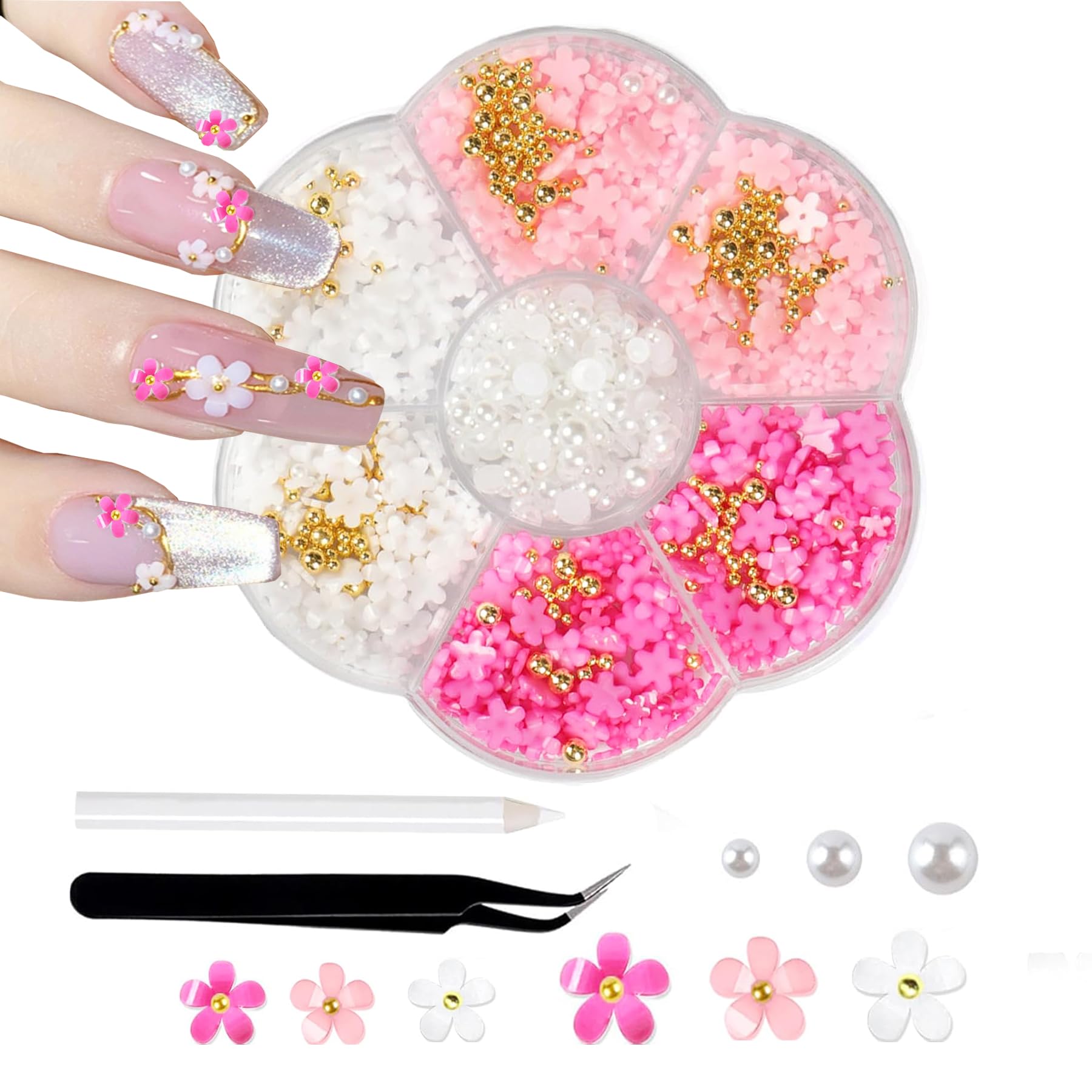 Décoratives pour Nail Art, Perle Ongle Nail Art, Breloques pour Ongles en Forme d'arc 3D, Nœud Papillon, Fleur Pour Sécoration des Ongles des Femmes(Rose Rouge)