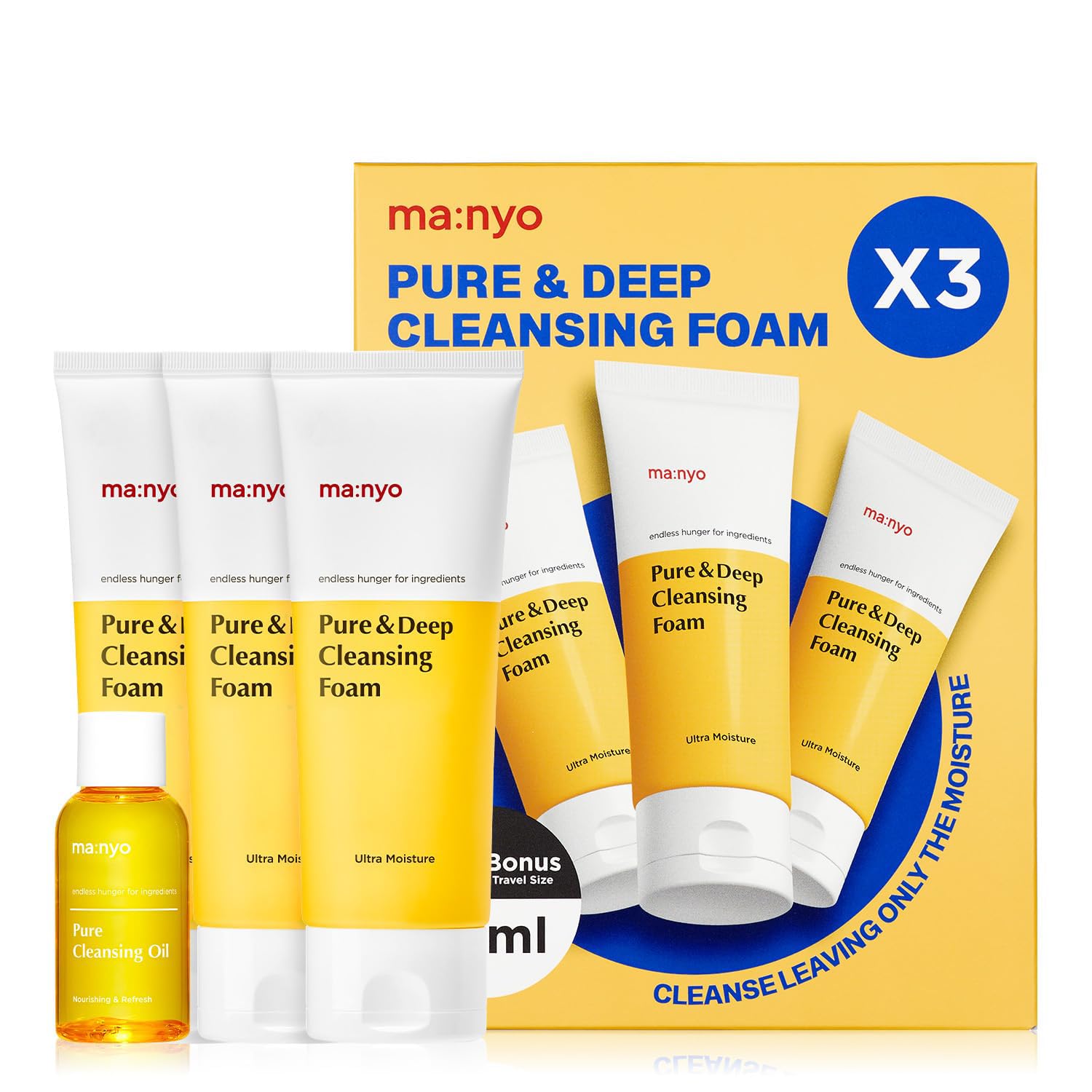 MANYO Pure & Deep Cleansing Foam, Facial Cleanser, for Double Cleansing, Pore Cleaner, Blackhead Remover, Acne Face Wash, Korean Skin Care, Pack of 3, 10.1 fl oz(600ml)