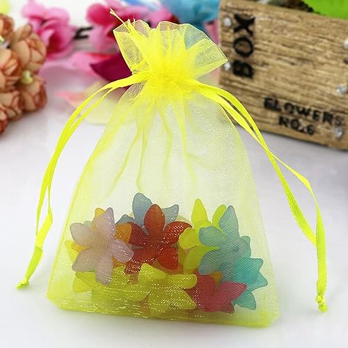 Miniatura 2 de Jwsqmc Bolsas de regalo de organza de 5 x 7 pulgadas con cordón para joyas, dulces, juego de 50 sobres amarillos, bolsas de almacenamiento de malla