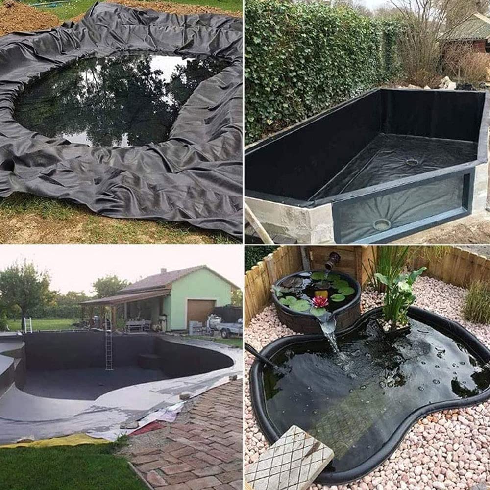 Schwarze HDPE-Gummi-Teichfolie, 8 x 8 m, vorgeschnittene, wasserdichte Membran für reißfeste und langlebige Teichfelle
