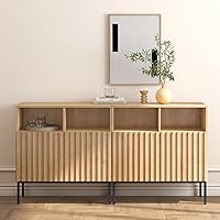Vista 8 de Oxford Fluted Storage Cabinet, Sideboard Buffet Credenza with Doors, Accent Console for Living Dining Room, Entryway, Natural Oak