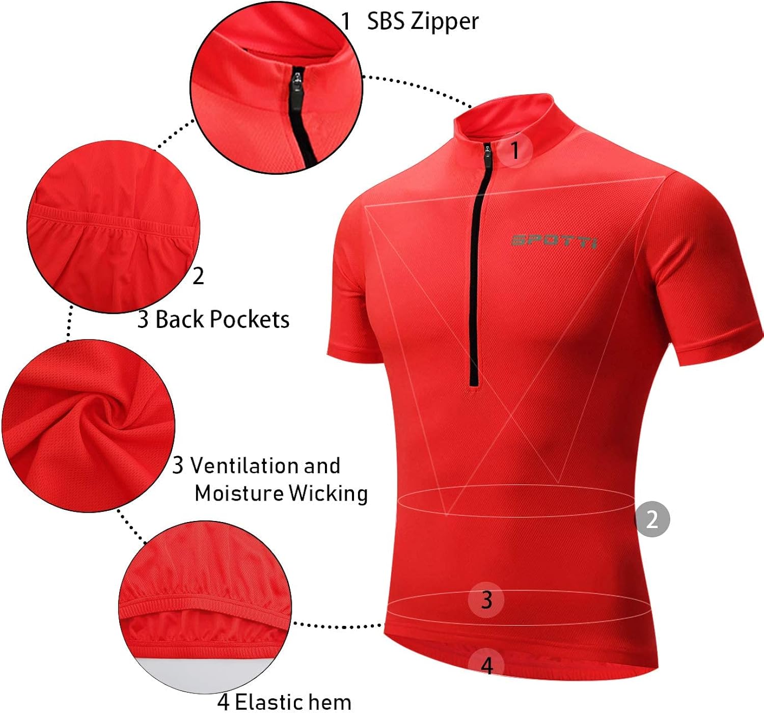 Spotti Men's Cycling Bike Jersey Short Sleeve with 3 Rear Pockets- Moisture Wicking, Breathable, Quick Dry Biking Shirt : Clothing, Shoes & Jewelry