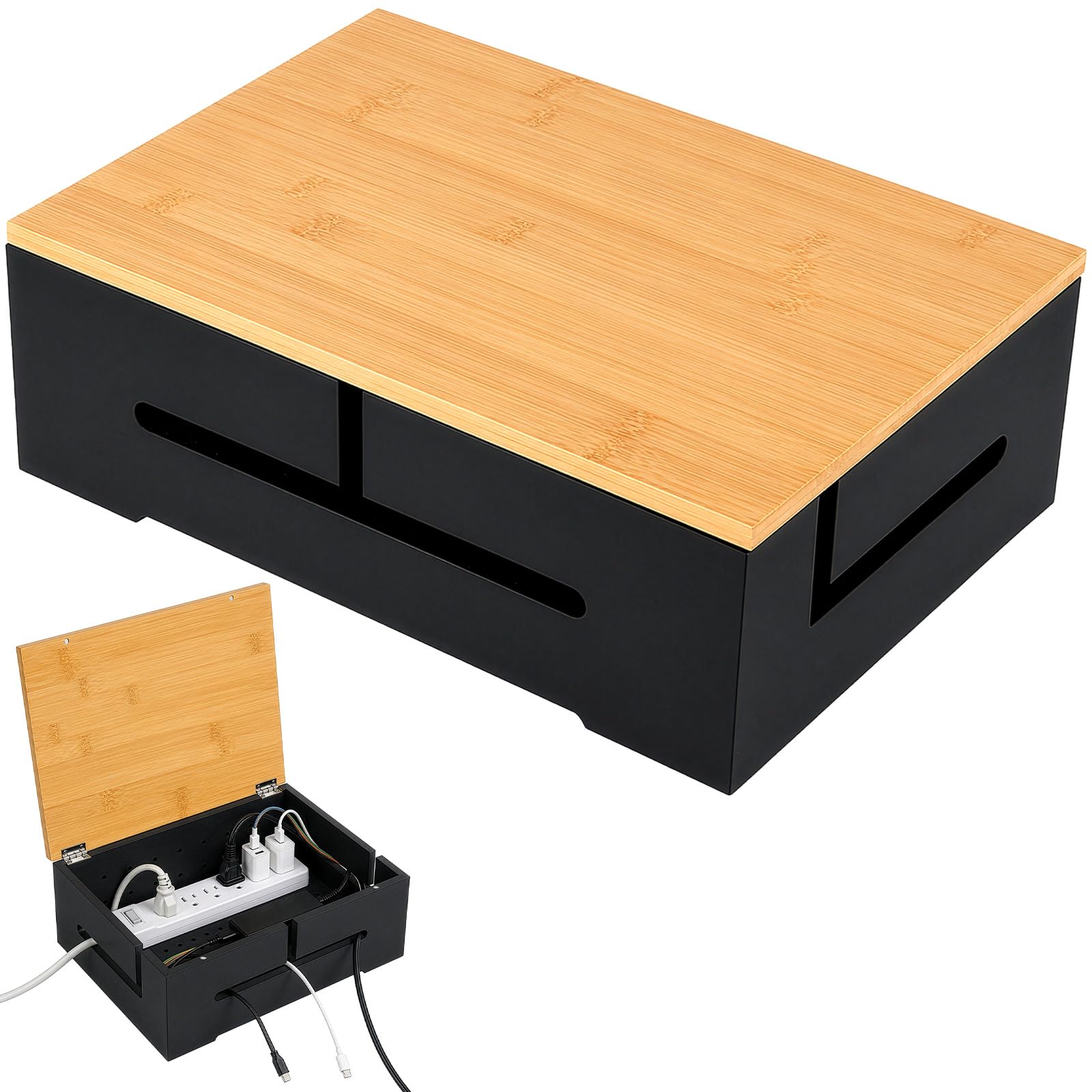 ARATERVIO Kabelmanagement Box aus Bambus 32 x 20 x 11 cm, Kabel Organizer mit Magnetischem Deckel, Kabelbox für Steckdosenleiste, Kabelaufbewahrung für Schreibtisch, TV und Büro