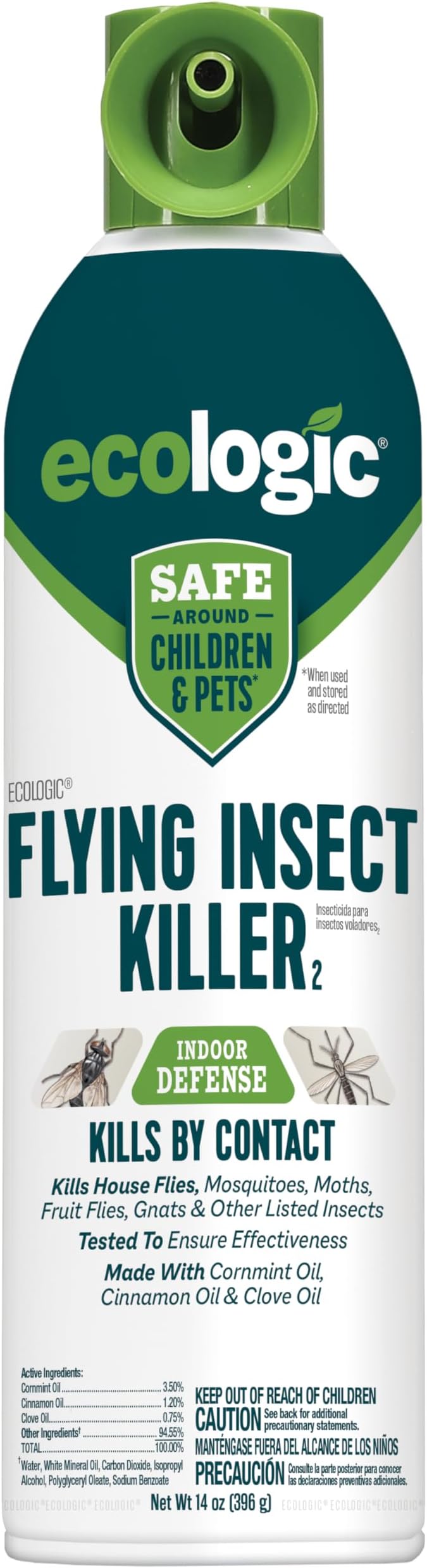 Ecologic Flying Insect Killer, 14 Ounces, Aerosol Formula Made With Cornmint Cinnamon And Clove Oil Kills Houseflies, Mosquitoes, Moths, Fruit Flies, Gnats And Wasps By Contact