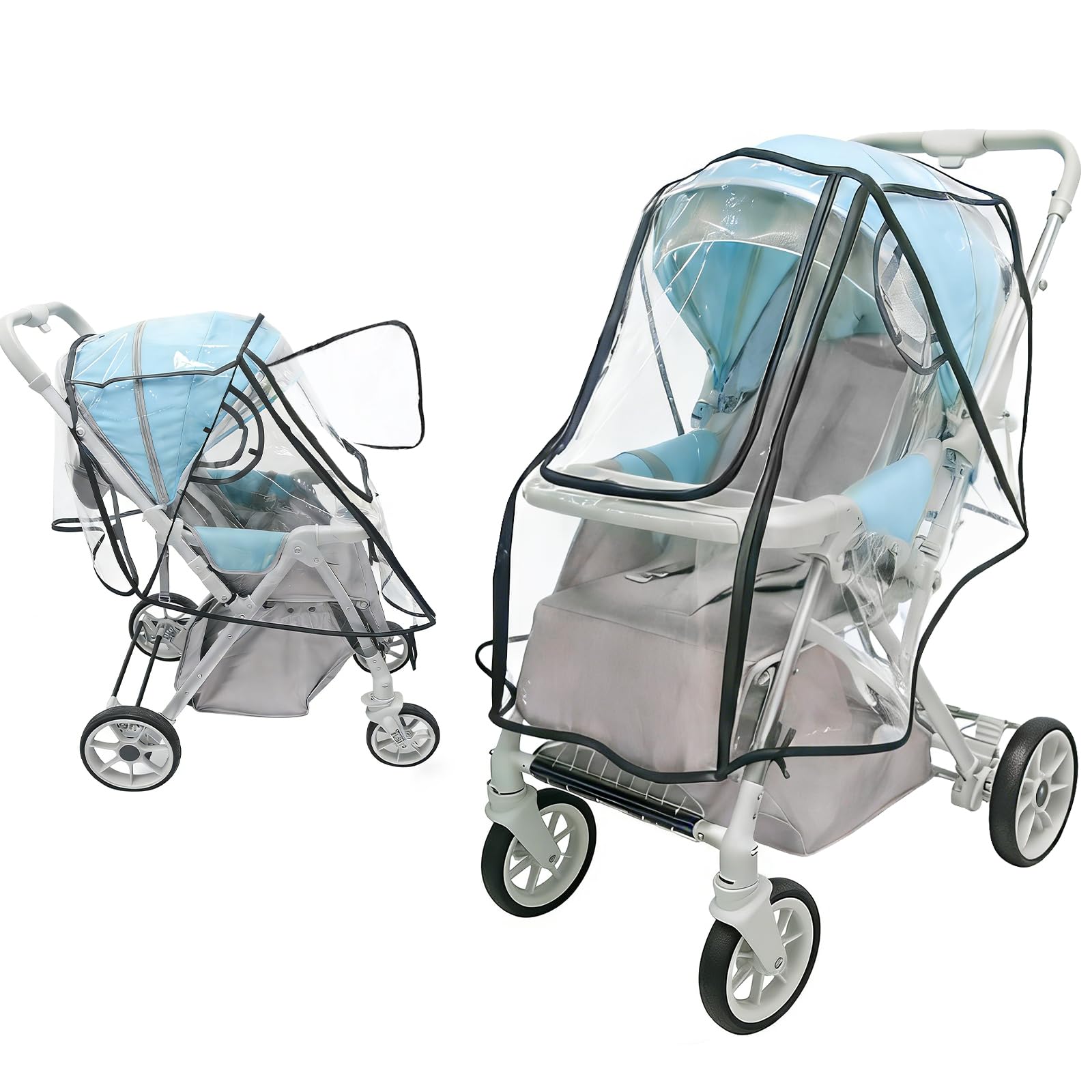 Stroller Rain Cover, All Seasons Protection for Walking, Camping, Universal Baby Travel Gear, Transparent Stroller Poncho, Baby Stroller Weather Shield for Outdoor Protection from Rain, Snow, Wind & Dust - 2