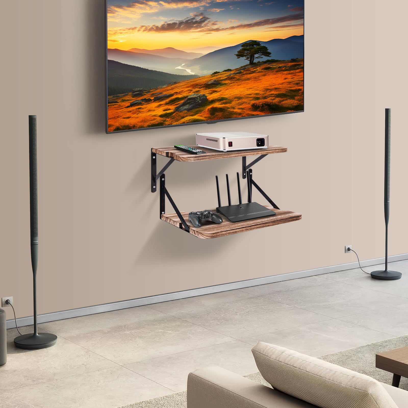 Projektorregal, 41,1 x 27,9 cm (L x B), Projektor-Wandhalterung, schwebendes Regal, Projektorhalterung, tiefe Regale mit großem Stauraum für Wohnzimmer, Küche, Büro, Schlafzimmer, Router-Regal für