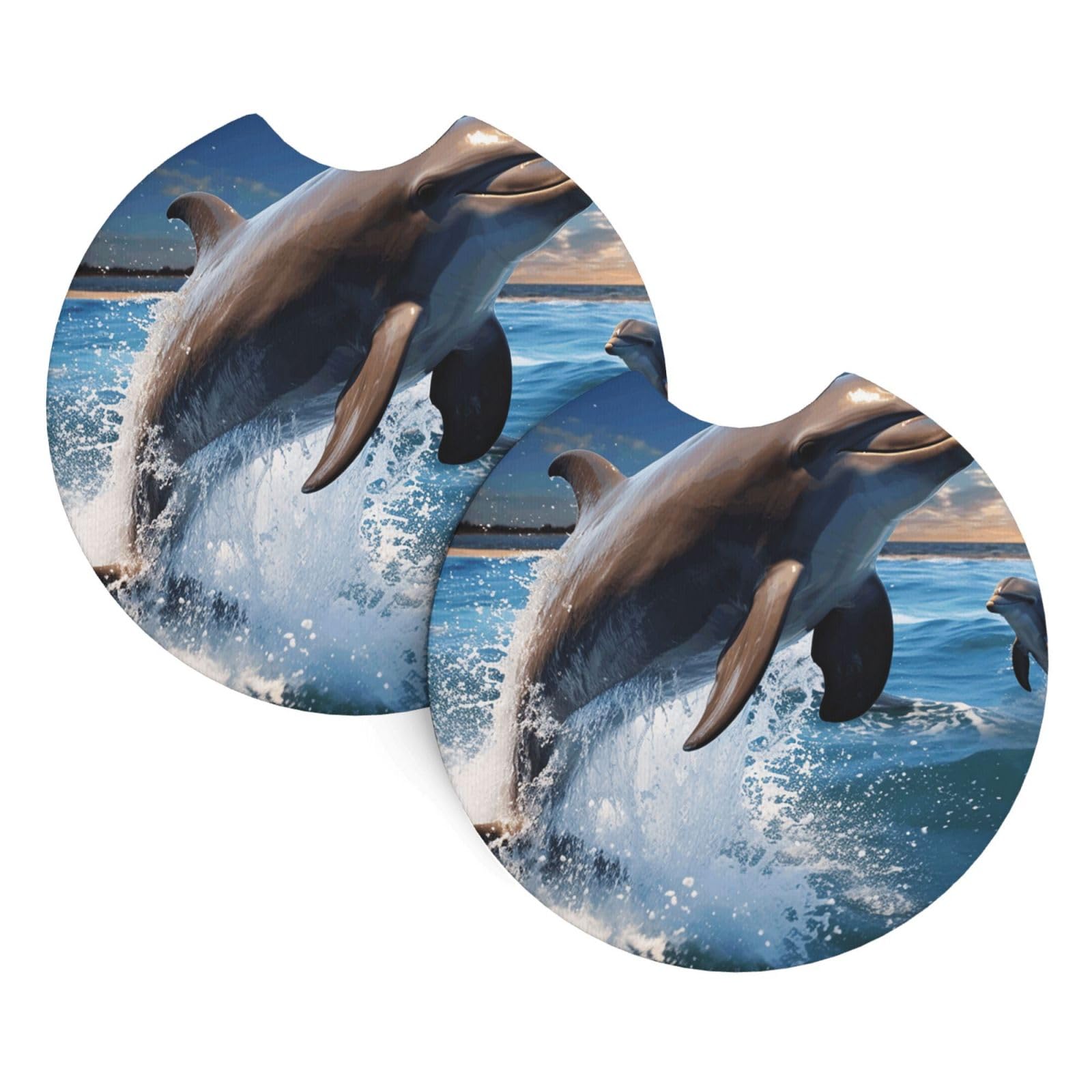 2 Pack Car Coaster for Cup Holders Sea Animals Jumping Dolphin Car Cup Coaster 2.7" Neoprene Non-Slip Automotive Cup Mat Universal Auto Car Interior Accessories for Women Men Cup Pad