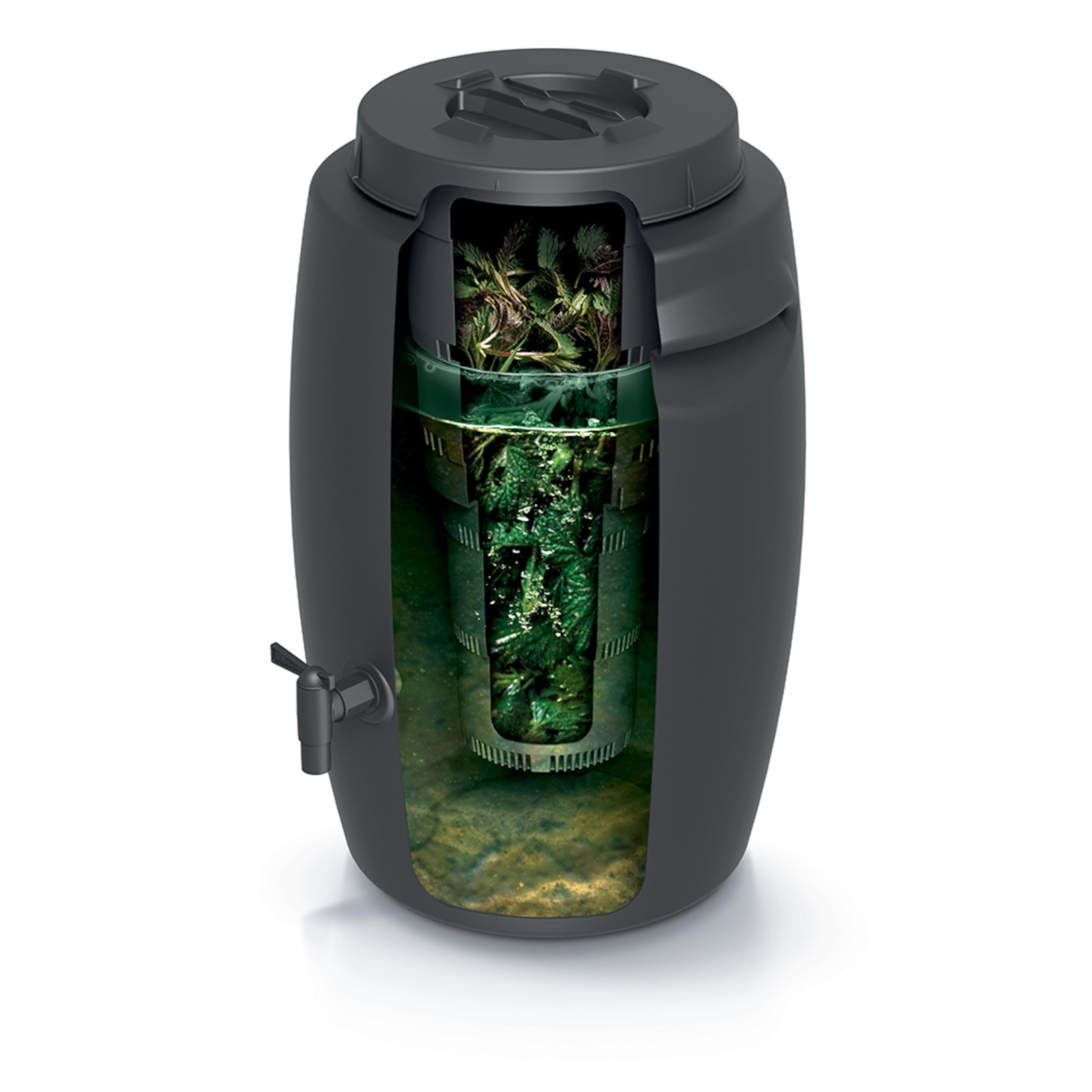 Bac à compost bio pour la production d'engrais avec robinet, 55 l, noir, anthracite, composteur pour déchets biologiques