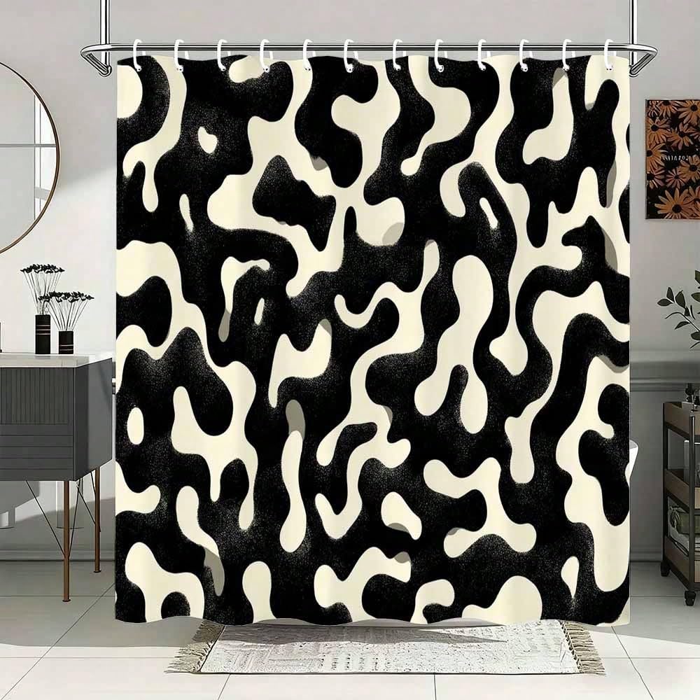 awitufhgp Abstract Black & White Wavy Pattern Print Shower Curtain - Modern Minimalist Design, for Art & Minimalism Bathroom Decor(220x200cm/87x79in(WxH)