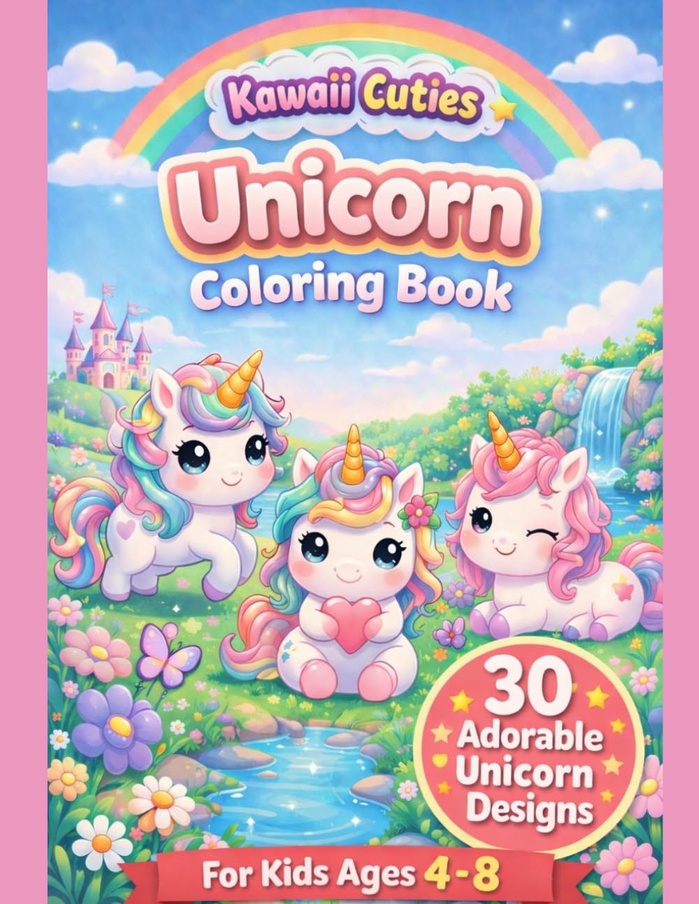 Unicorn Coloring Book for Kids Ages 4–8: Kawaii Cute Unicorns Coloring Book for Girls | Easy, Simple & Fun Designs, Big Bold Lines for Beginners (Kawaii Cuties Coloring Books)