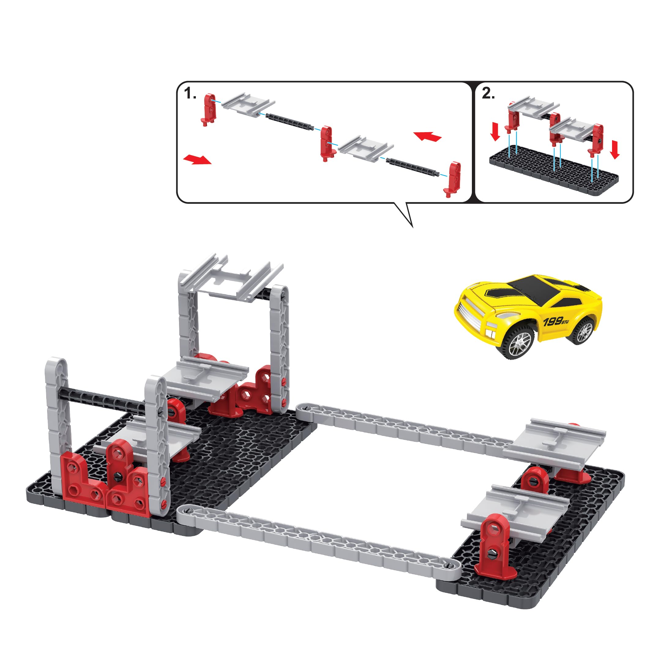 Playzu 679113-55 pcs Triple 360 Degree Loops Racing Track Game with Building Block Sets and One Strong 1:64 Scaled Pull Back Car and Track Easy to Assemble for 6+ Years - Image 4 thumbnail