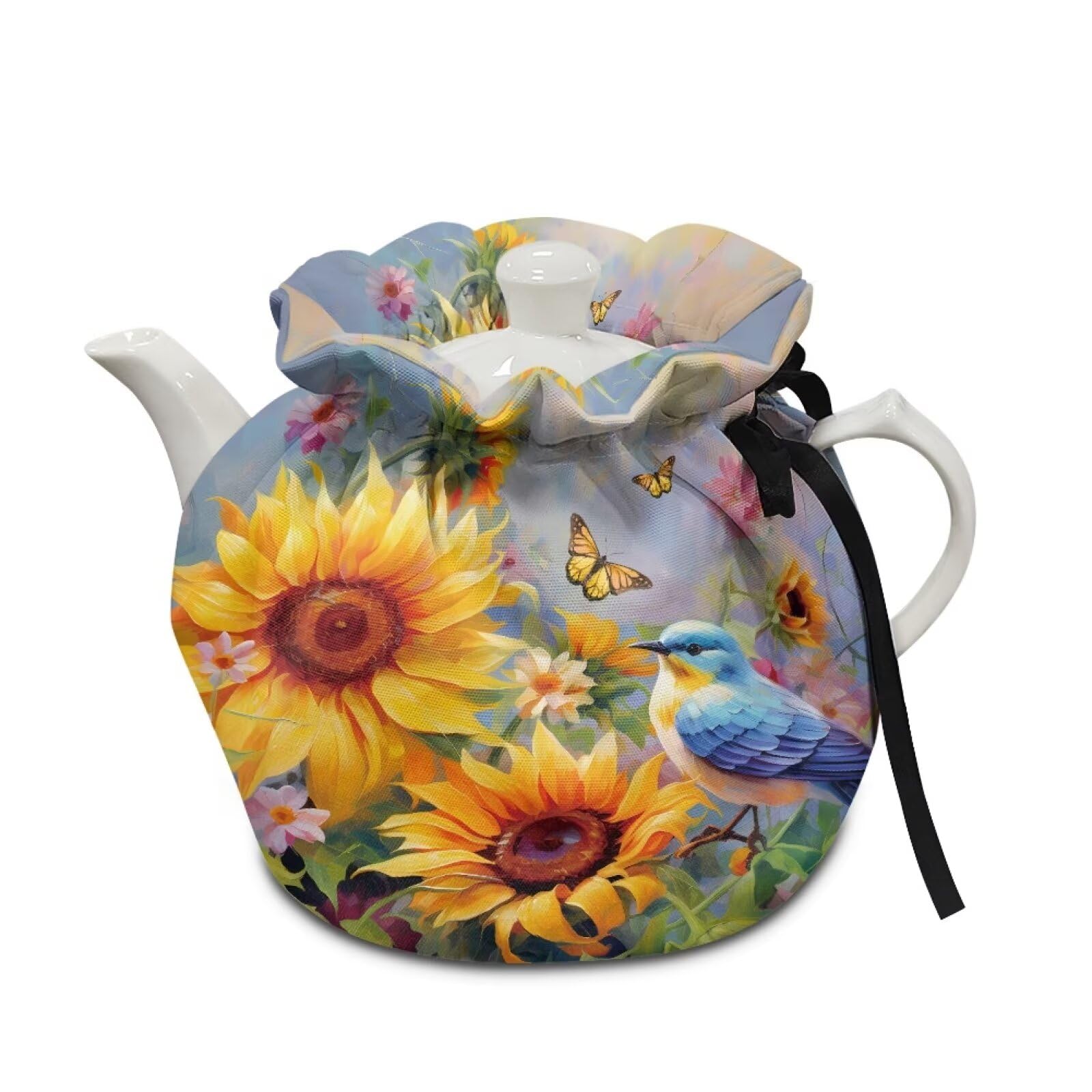 DISNIMO Sunflower Hummingbird Tea Cosy for Teapots Insulated Tea Pot Dust Cover Breakfast Kettle Protective Cover Keep Warm Teapot Cozy Cover for Home Kitchen Tea Party Decorations