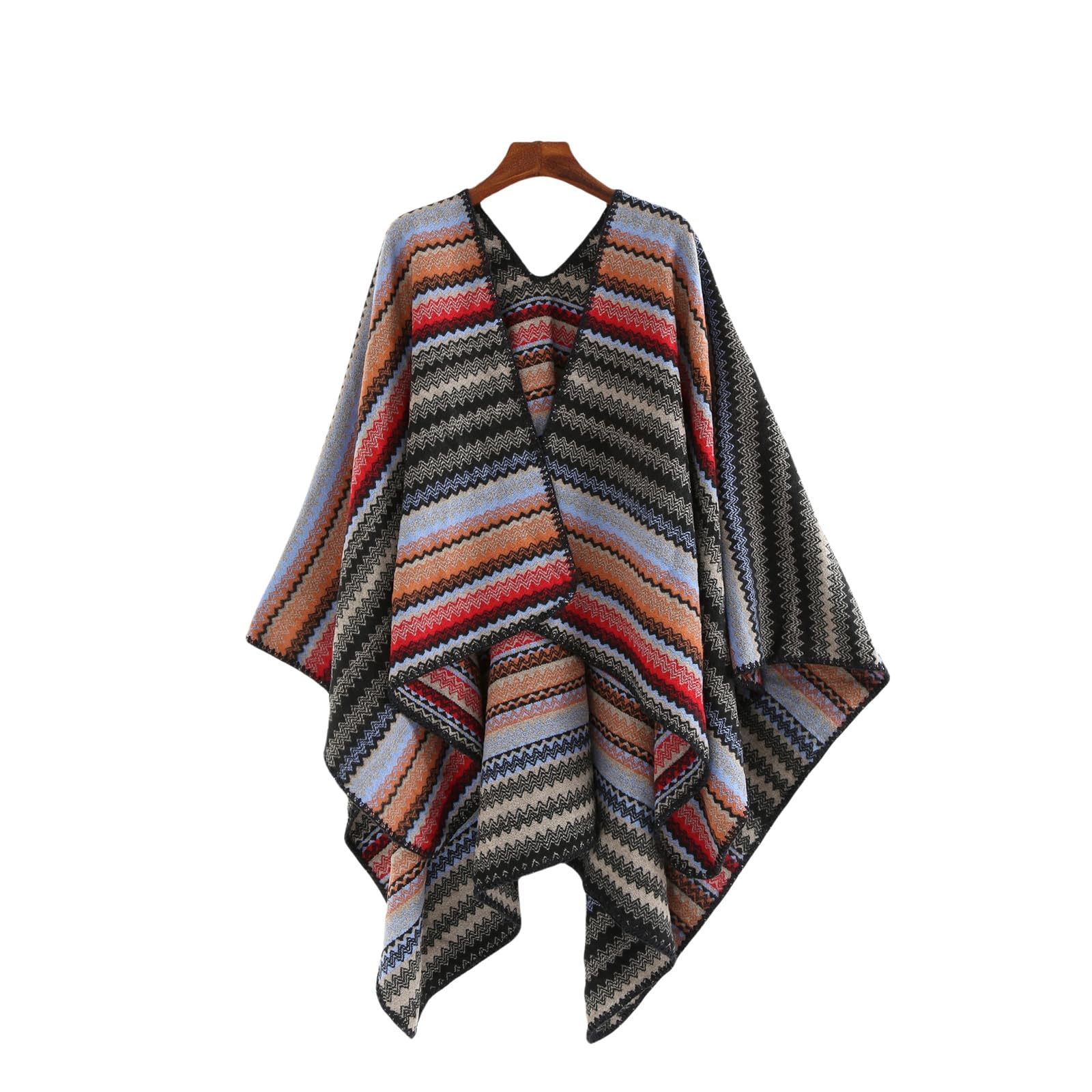 Capa poncho suave contra el frío Chal de rayas cómodo de invierno 8