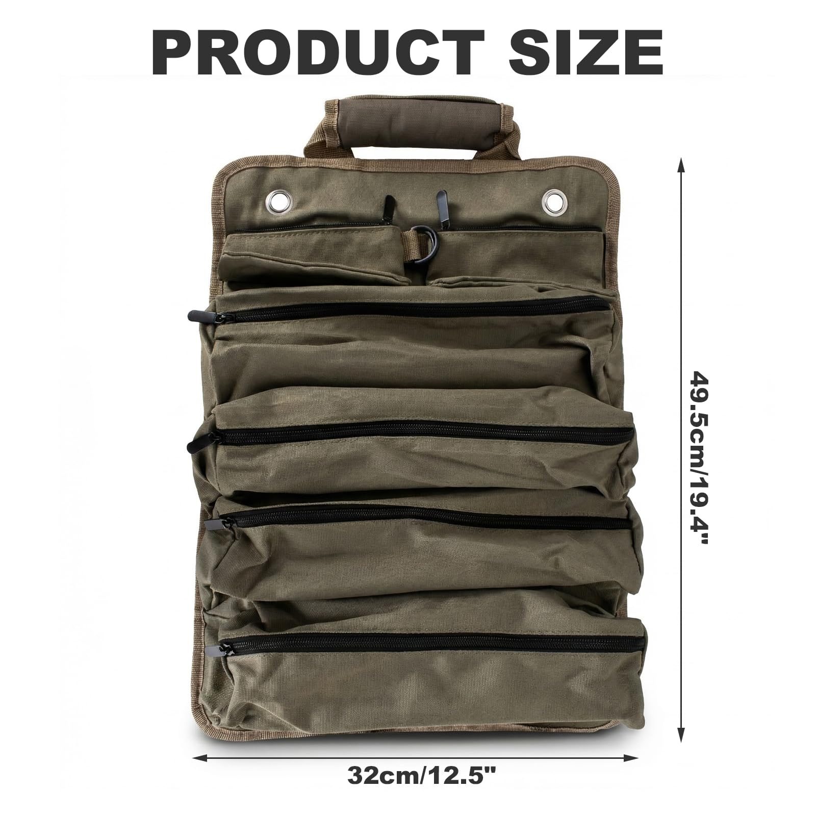 Bolsa de herramientas enrollable de tela Oxford 900D, rollo de herramientas portátil con 6 compartimentos con cremallera, organizador de herramientas para electricistas, artesanos, camping y