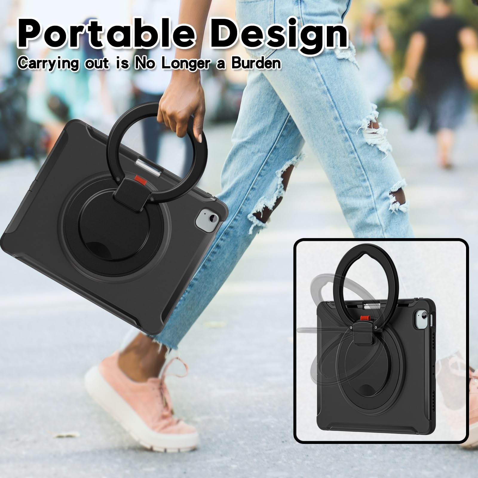 Custodia Robusta for iPad Air 13 pollici Custodia M4 / M3 / M2 (2026/2025/2024), Custodia protettiva antiurto Robusta custodia protettiva for paraurti ibrida con impugnatura, supporto girevole(Siyah)