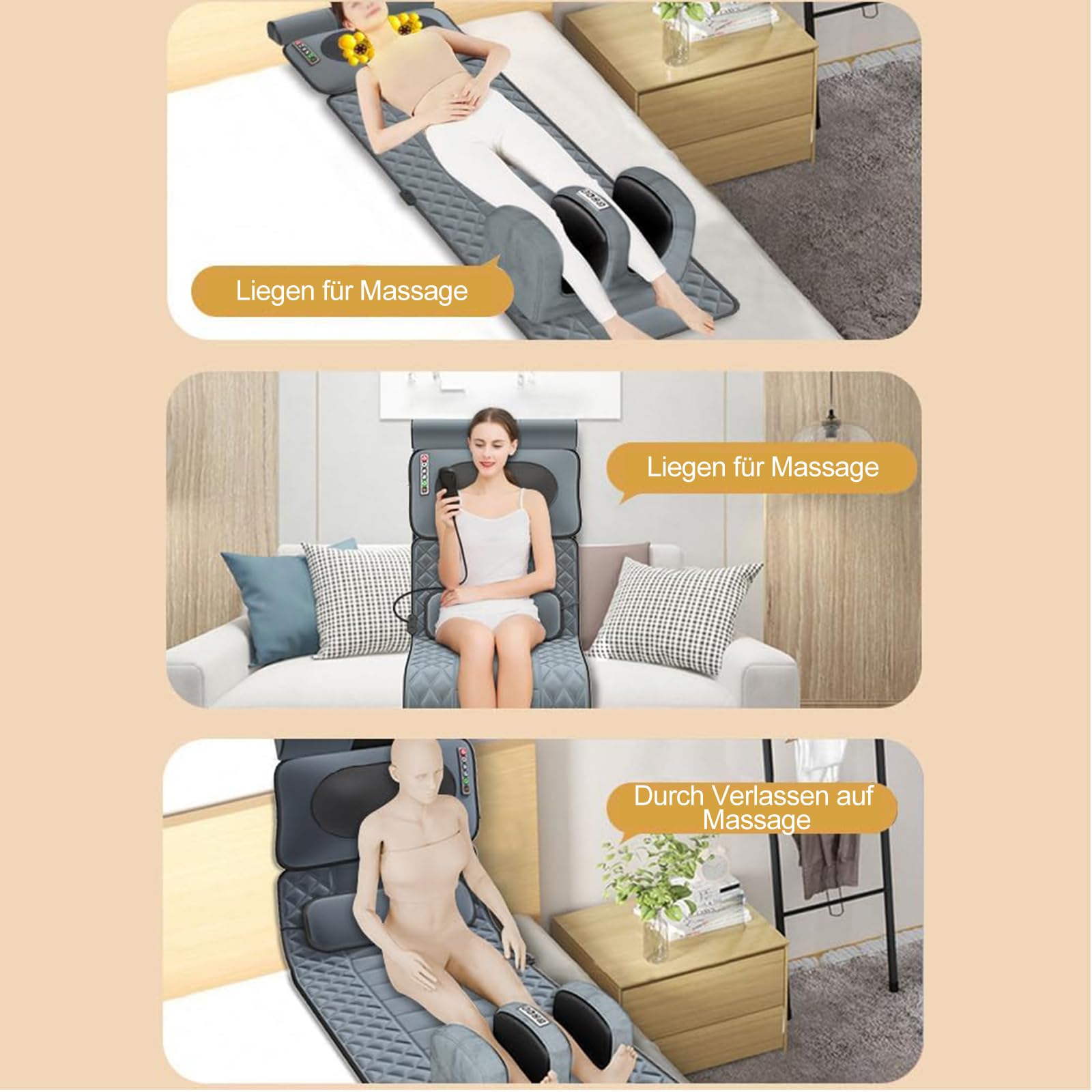 Matelas de massage thermique multifonction avec 12 moteurs de vibrations et vertèbres lombaires + cou - Coussin de massage chauffant pour tout le corps - Soulagement de la douleur de la tête