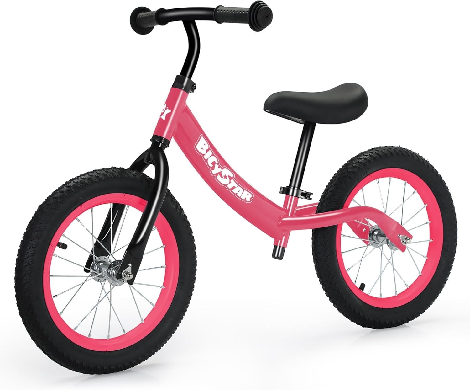 14 inch balance bike for kids 3-6 year old, kids bike with no pedals, air rubber tires, adjustable height, foot rest, pedalless kids bicycle boys, girls pink