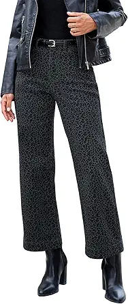 luvamia Wide Leg Jeans Woman Trendy High Waisted Leopard Cheetah Print Ankle Length Stretchy Denim Pants with Pockets