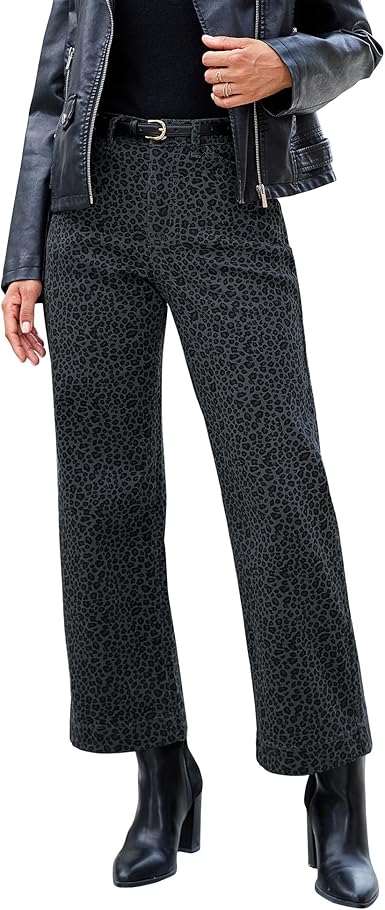 luvamia Wide Leg Jeans Woman Trendy High Waisted Leopard Cheetah Print Ankle Length Stretchy Denim Pants with Pockets