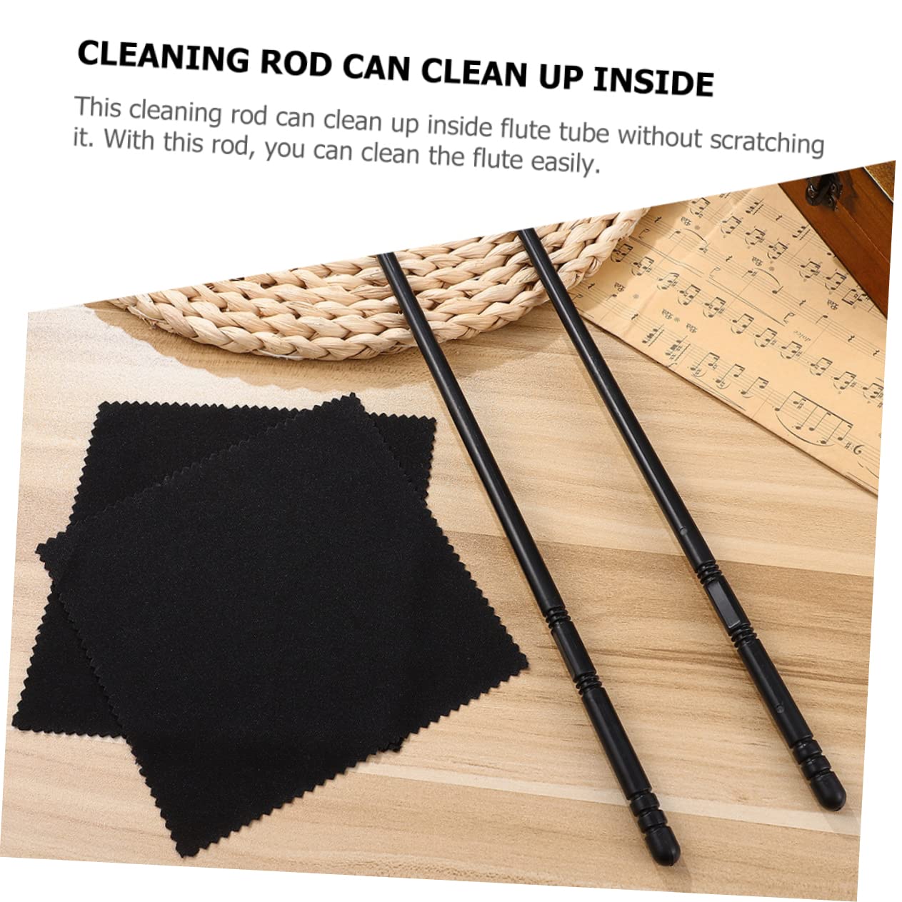 VANZACK 1Set Flute Cleaning Kit with Rod and Cloth Durable Flute Accessories for Wind Instruments Includes Cleaning Stick and Cleaning Cloths for Maintenance and Care of Flutes
