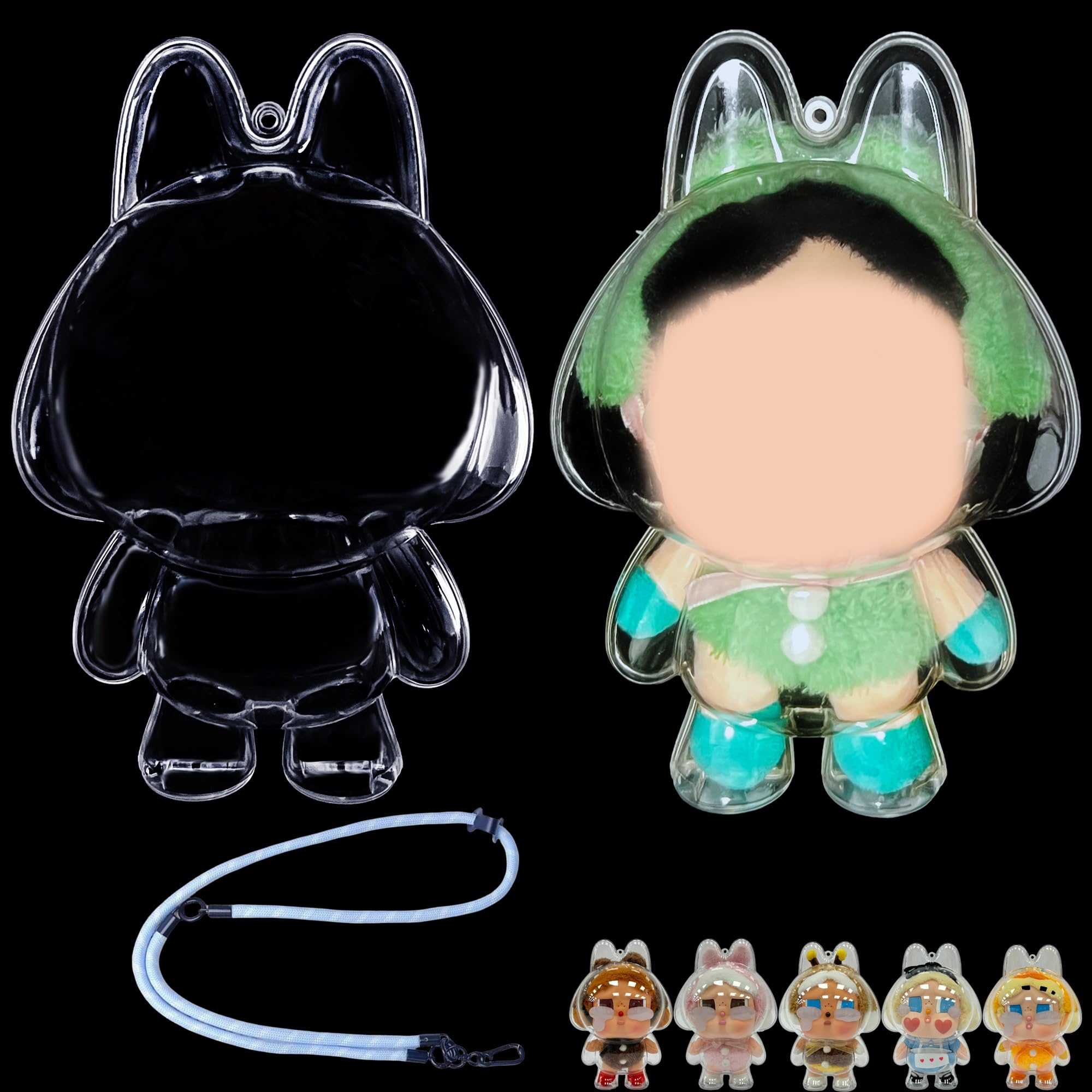 Protective Case for Crybaby Doll,Clear Plastic Display Standing Style Protective Cover PVC Bag Hanging Model Box with Keychain