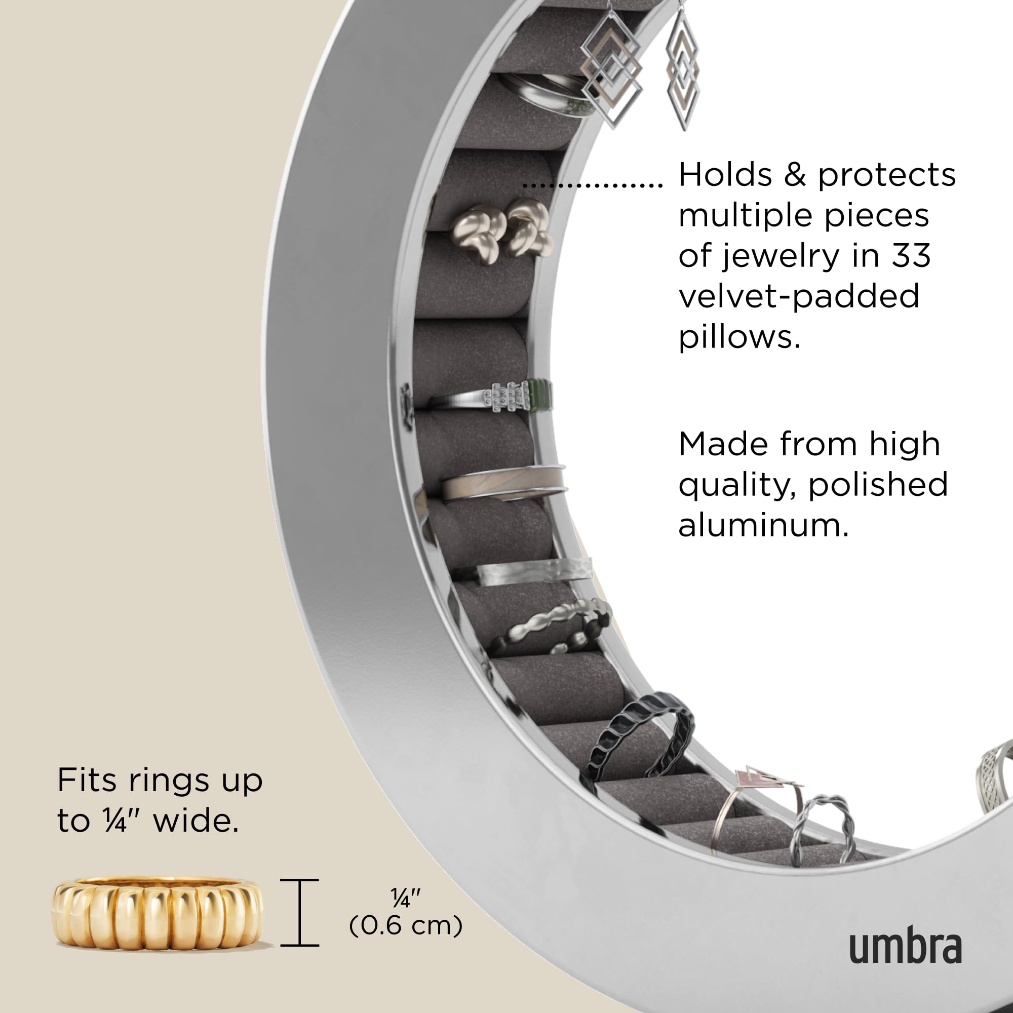 Umbra Ferris Porte-bagues, support à bijoux coussin velours, Chrome