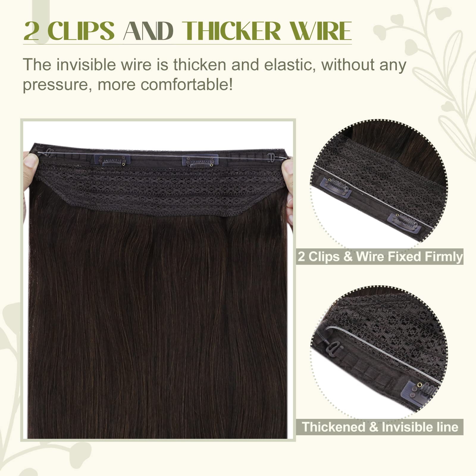 Fshine Extension con Filo Invisibile 35CM 70g Capelli Extension Castano Scuro Colore 2 Capelli Veri Brasiliani Lisci Extension Hair Invisible Filo Capelli Extension Wire Hair Extension