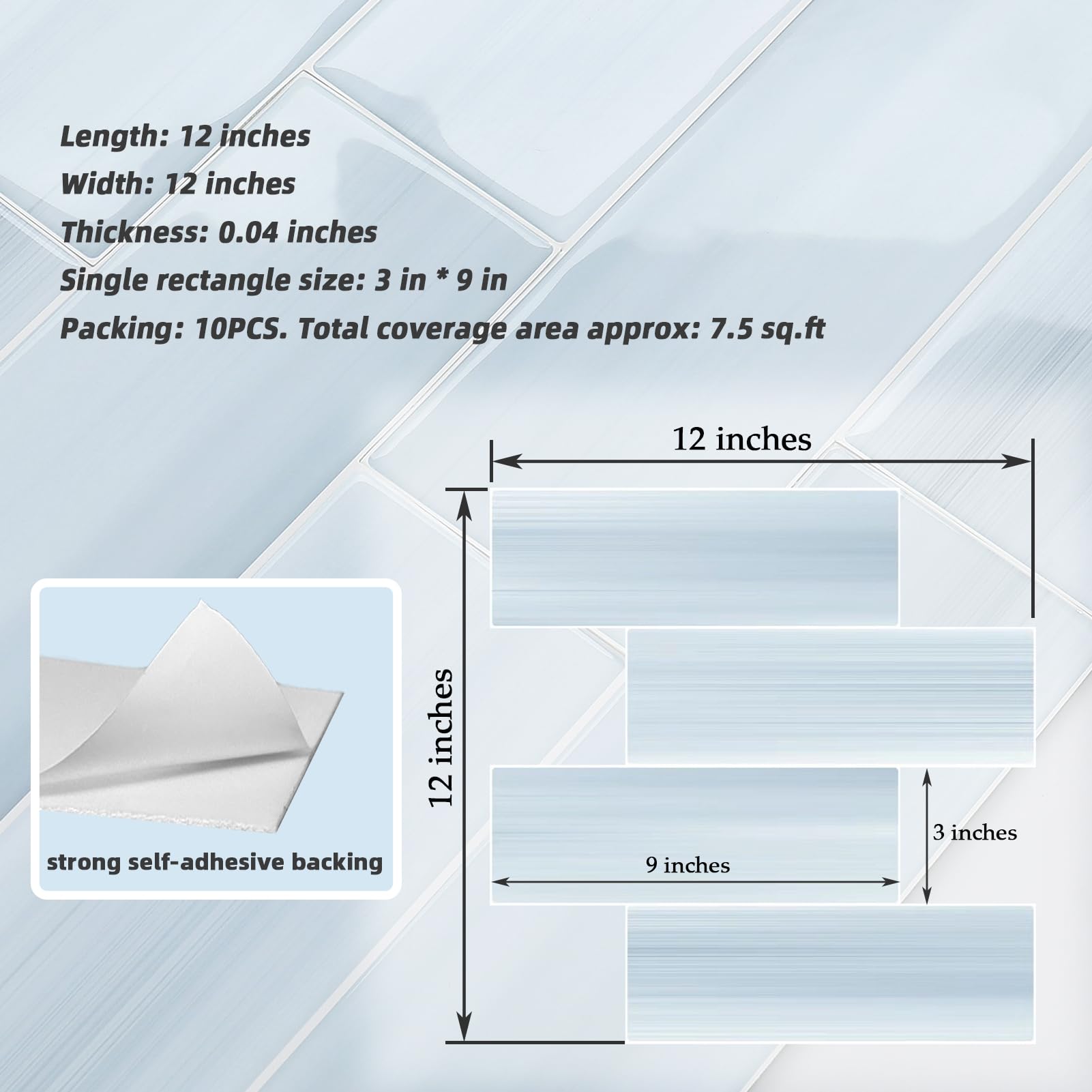 Tilingview Fliesenspiegel für Küche, selbstklebend, Vinyl, Gel, U-Bahn-Fliesen, Wandfliese für Heimdekoration, 7,6 x 22,9 cm, 10 Stück