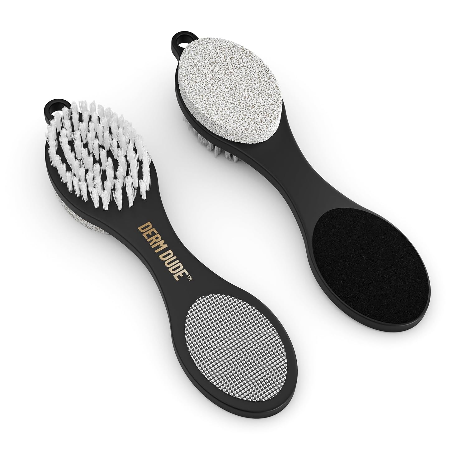Derm Dude 4-in-1 Foot Scrubber & Heel Repair Tool | Foot File Callus Remover for Feet | Pedicure Tool with Metal File, Pumice Stone, Emery Board & Cleaning Brush to Soften & Smooth Rough, Dry Feet