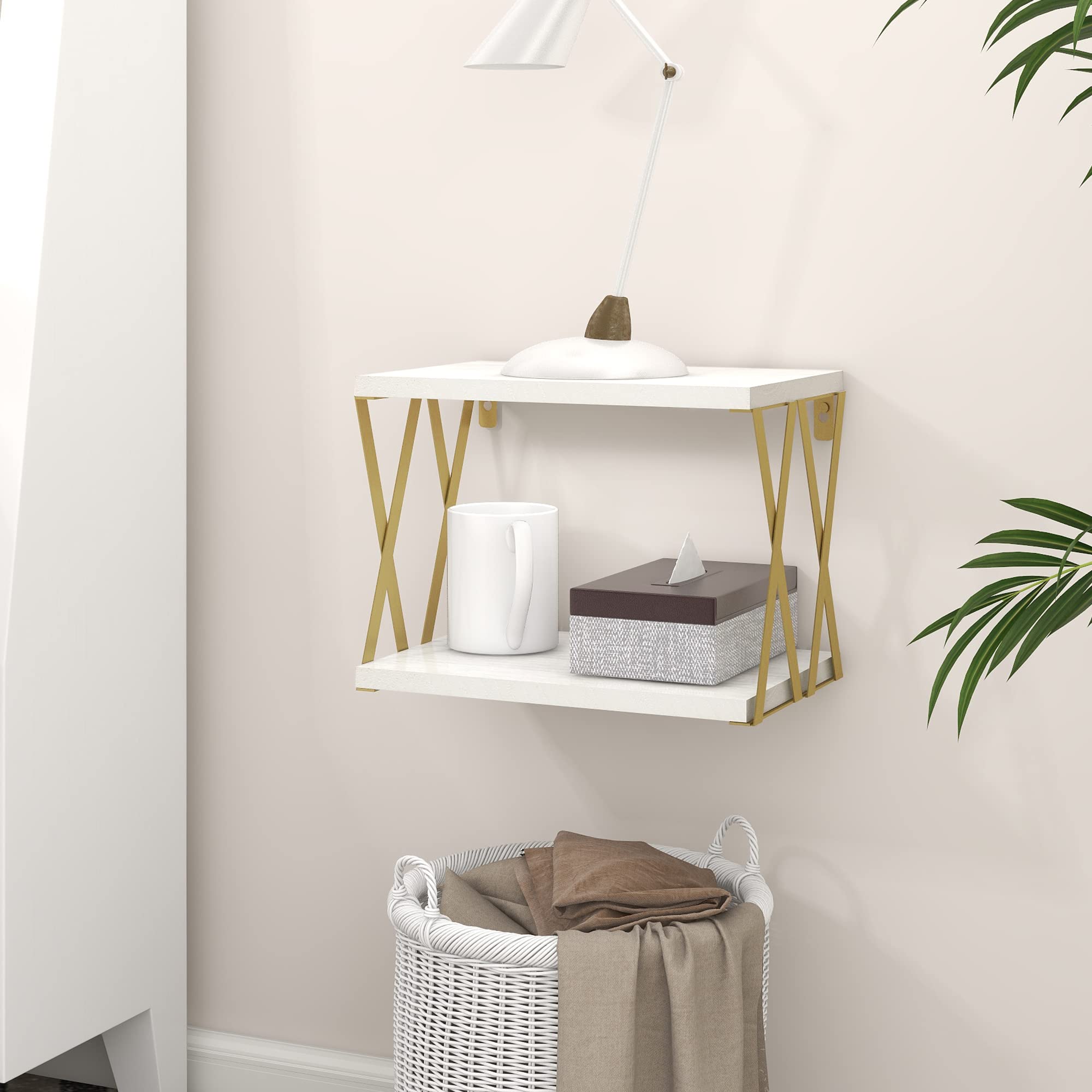 Afuly Witte planken voor muur, zwevende plank badkamer, wandgemonteerde planken voor slaapkamer woonkamer, boven toilet opslag display organizer moderne woondecoratie, 40,6 cm set van 2