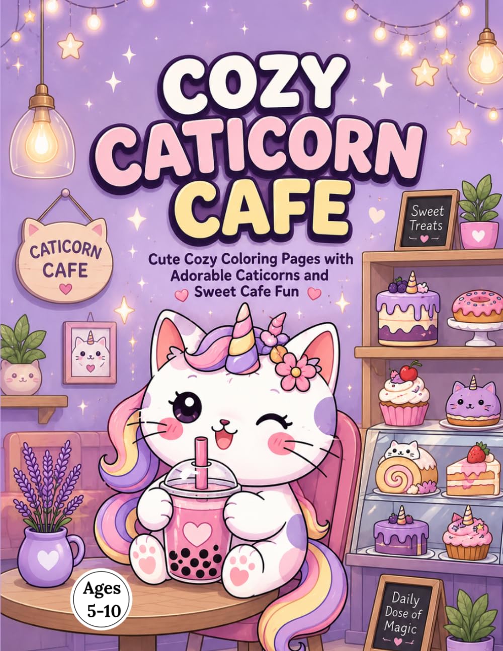 Cozy Caticorn Cafe: Cute Cozy Coloring Pages with Adorable Caticorns | Sweet Desserts | Coffe Shop Vibes & Fantasy Fun | Perfect for Kids Ages 5-10 | Bold & Thick Lines