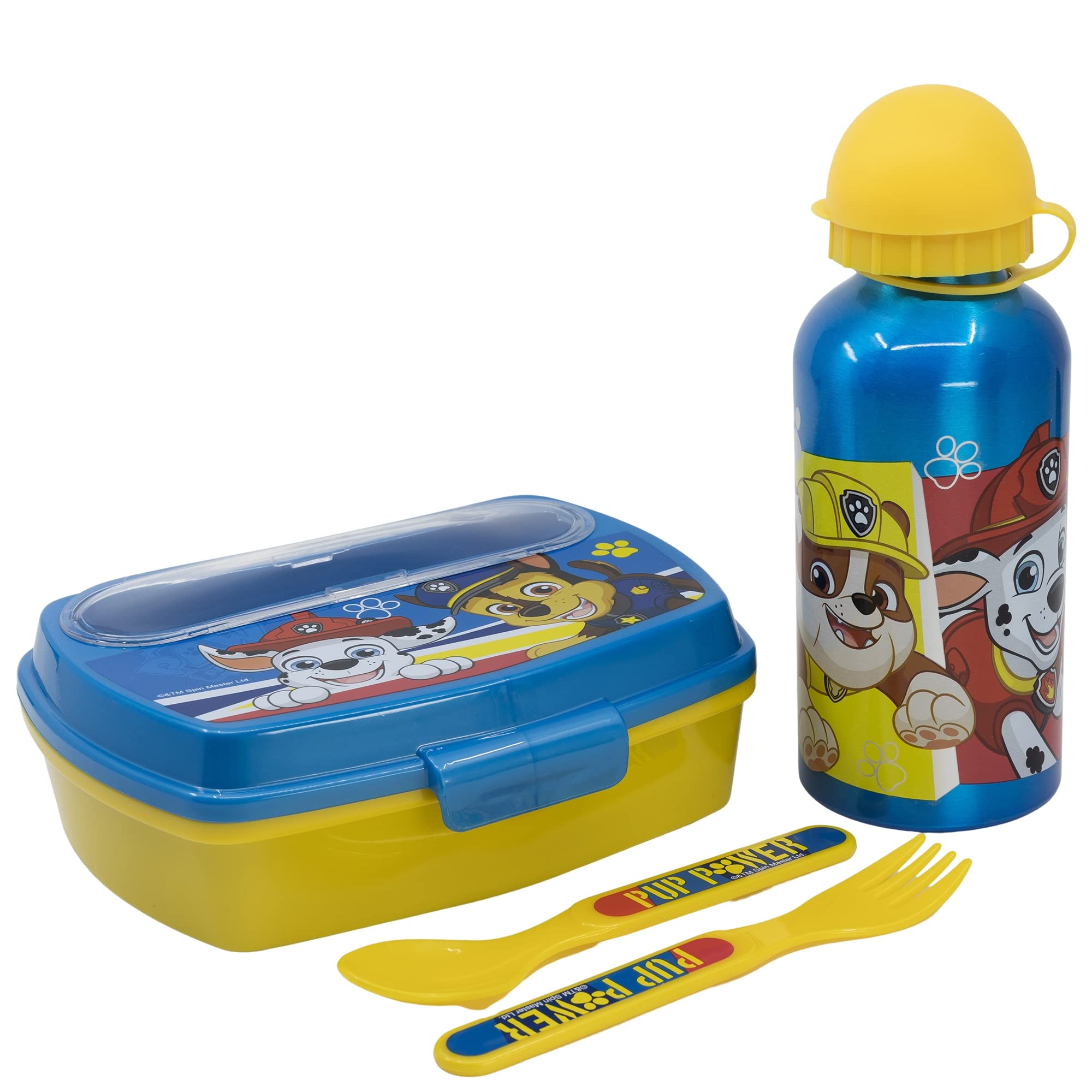Paw Patrol 400 ml Aluminium Bottle and Lunch Box with Cutlery, Metallic Silver