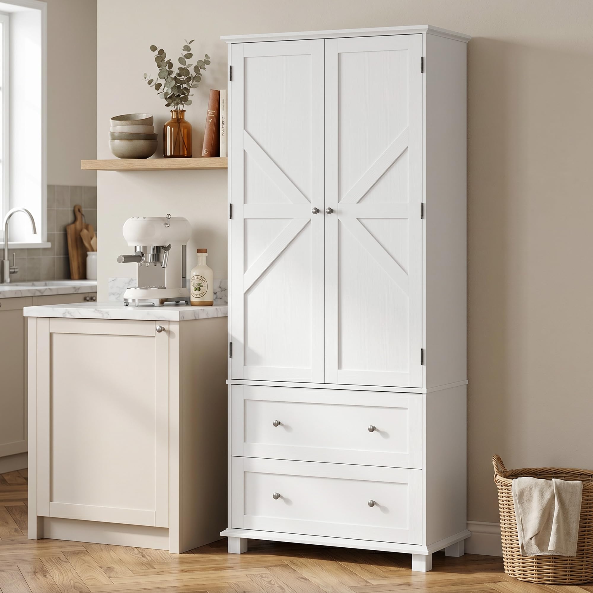 HOMCOM Buffet Haut Cuisine Armoire de Cuisine 80x39,5x184,5cm Blanc