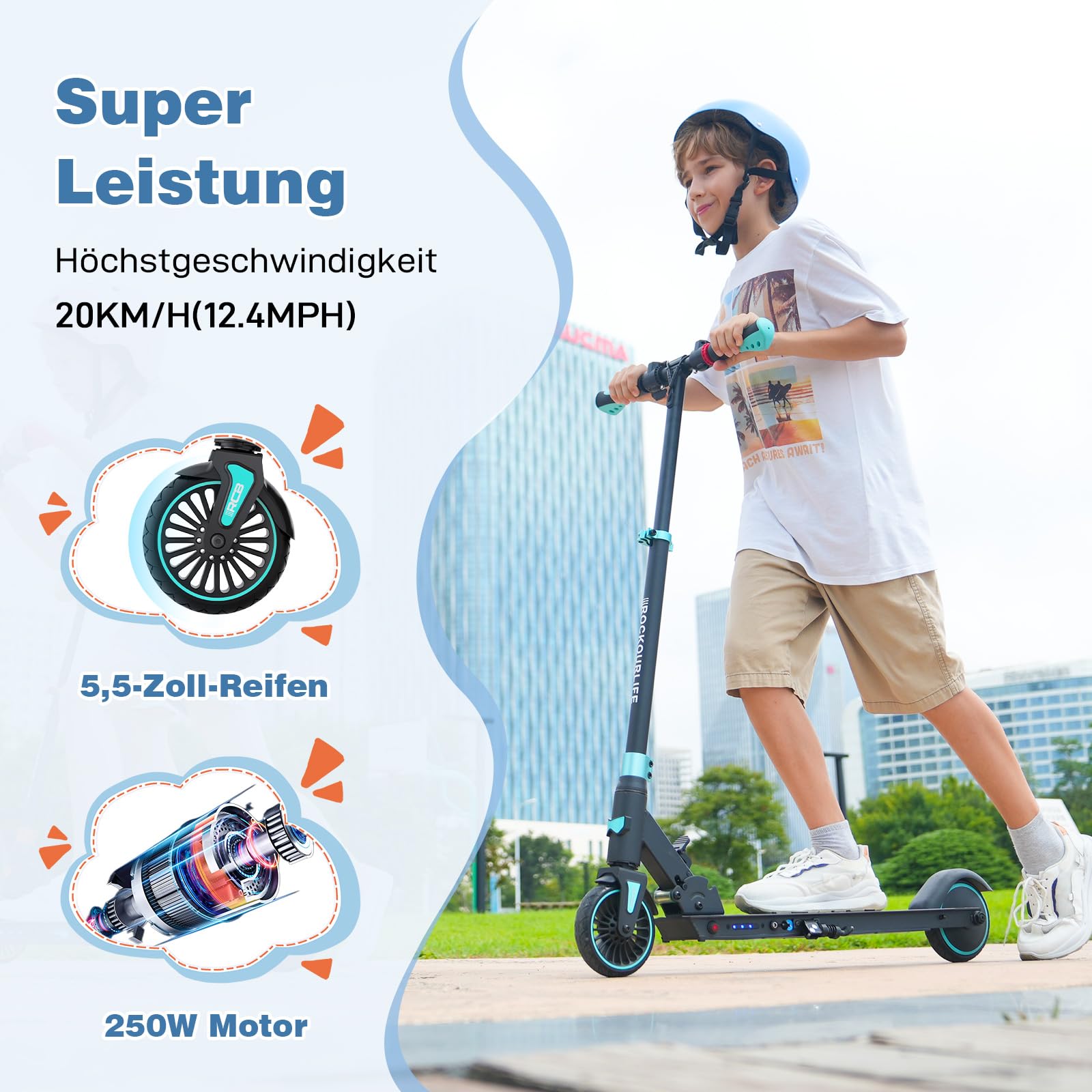 RCB R15 E-Scooter Kinder (8-12-16 Jahre) - bis zu 20 Km/h, Max. Reichweite 16Km, Elektroroller Faltbar für Kinder, Geschenk für Jugendliche