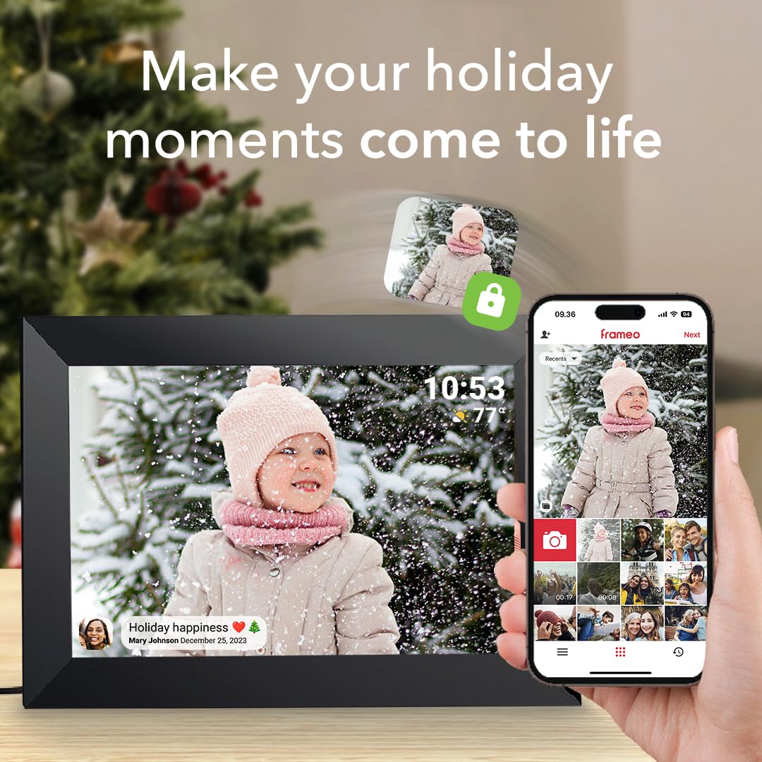 Cadre photo numérique WiFi de 10,1", écran tactile IPS HD, clips vidéo et diaporama, rotation automatique, support mural, envoie des photos instantanément depuis n'importe quel