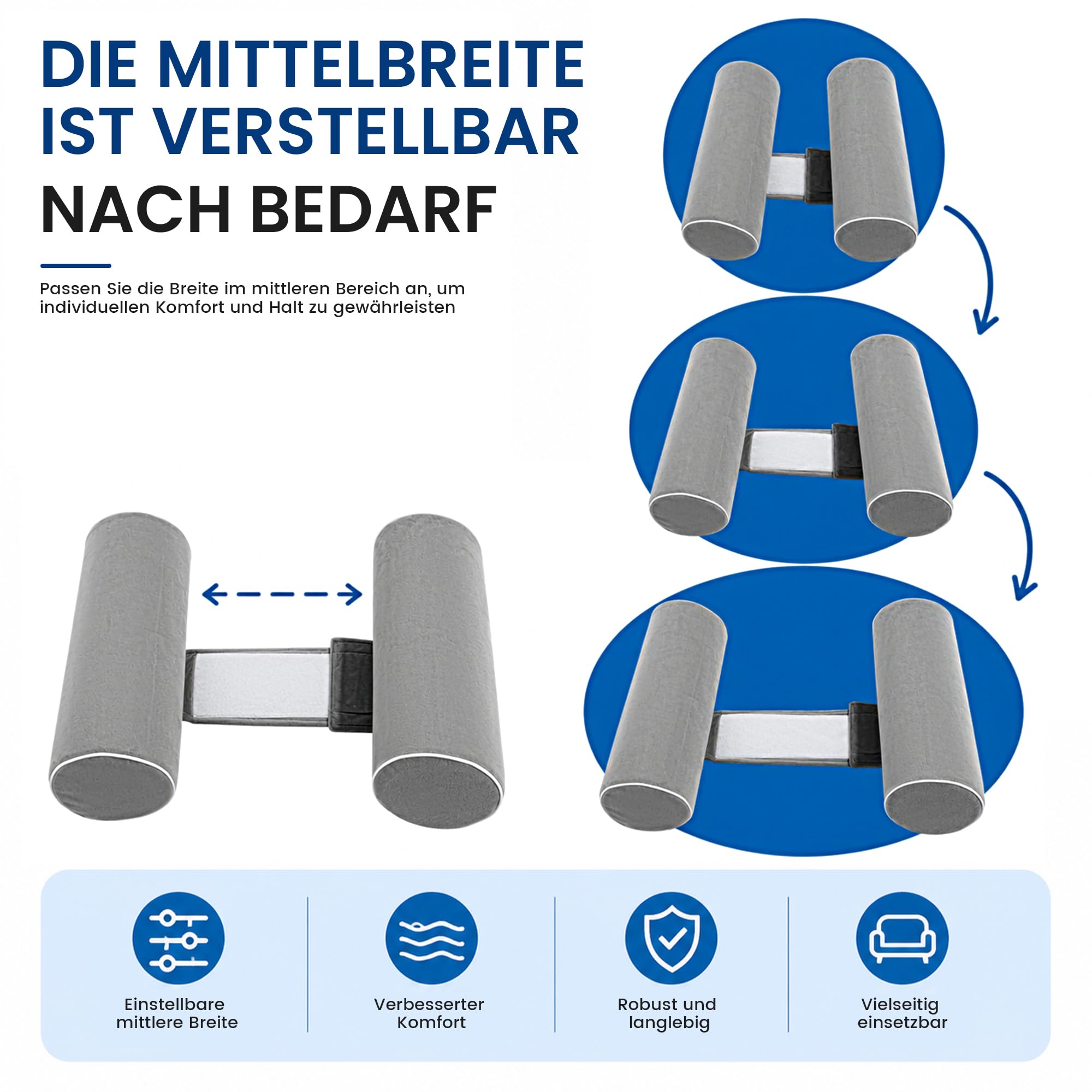 Körperkissen für Seiten- & Rückenschläfer, Zylinder-Lagerungskissen, Rollkissen aus hochdichtem Schaumstoff für Rücken- & Kniesupport, Langkissen für Bett, Lesen & Entspannen