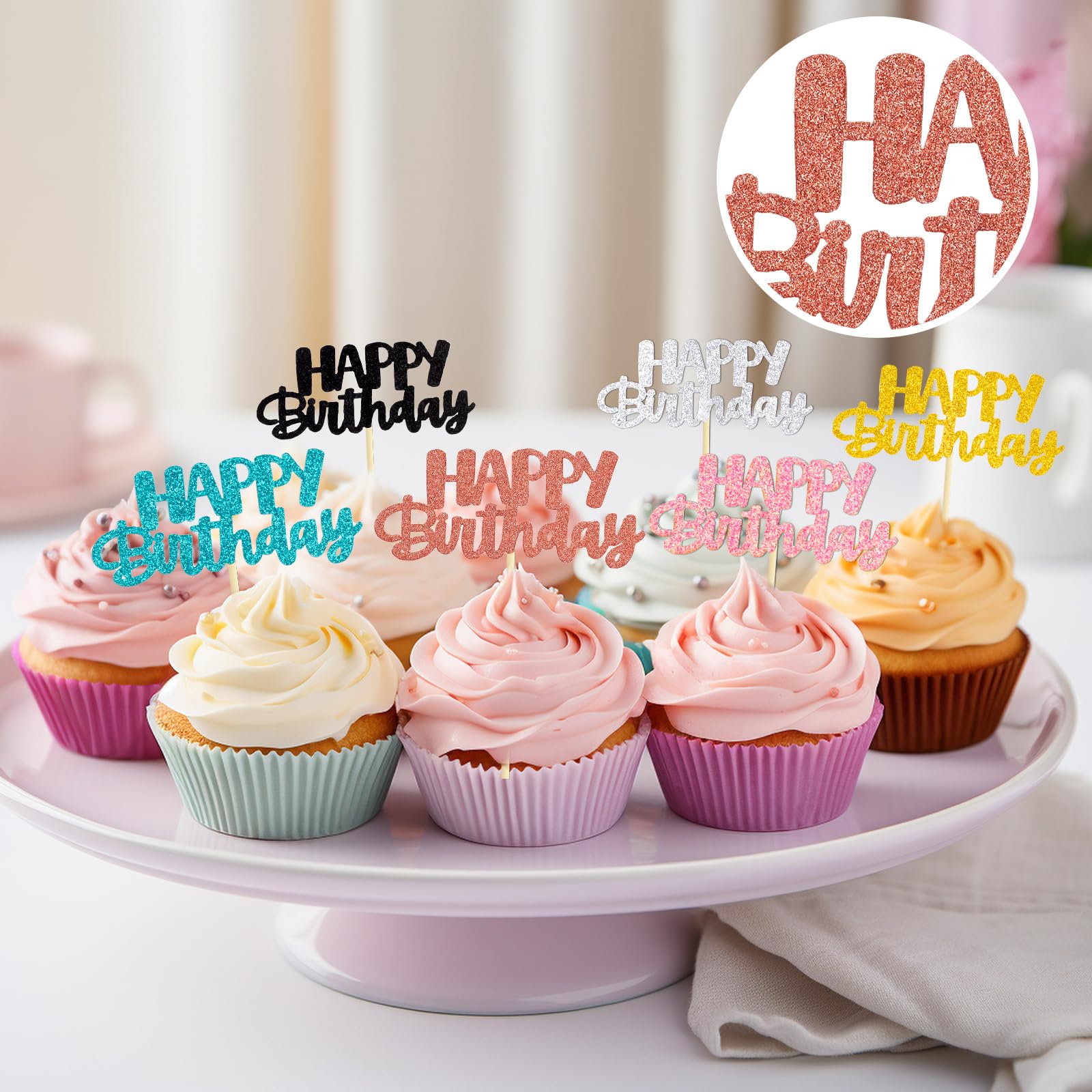 UXYOKM 24 Piezas De Decoración Para Cupcakes De Feliz Cumpleaños, Color Oro  Rosa, Con Purpurina, Decoración, image size:1600x1600