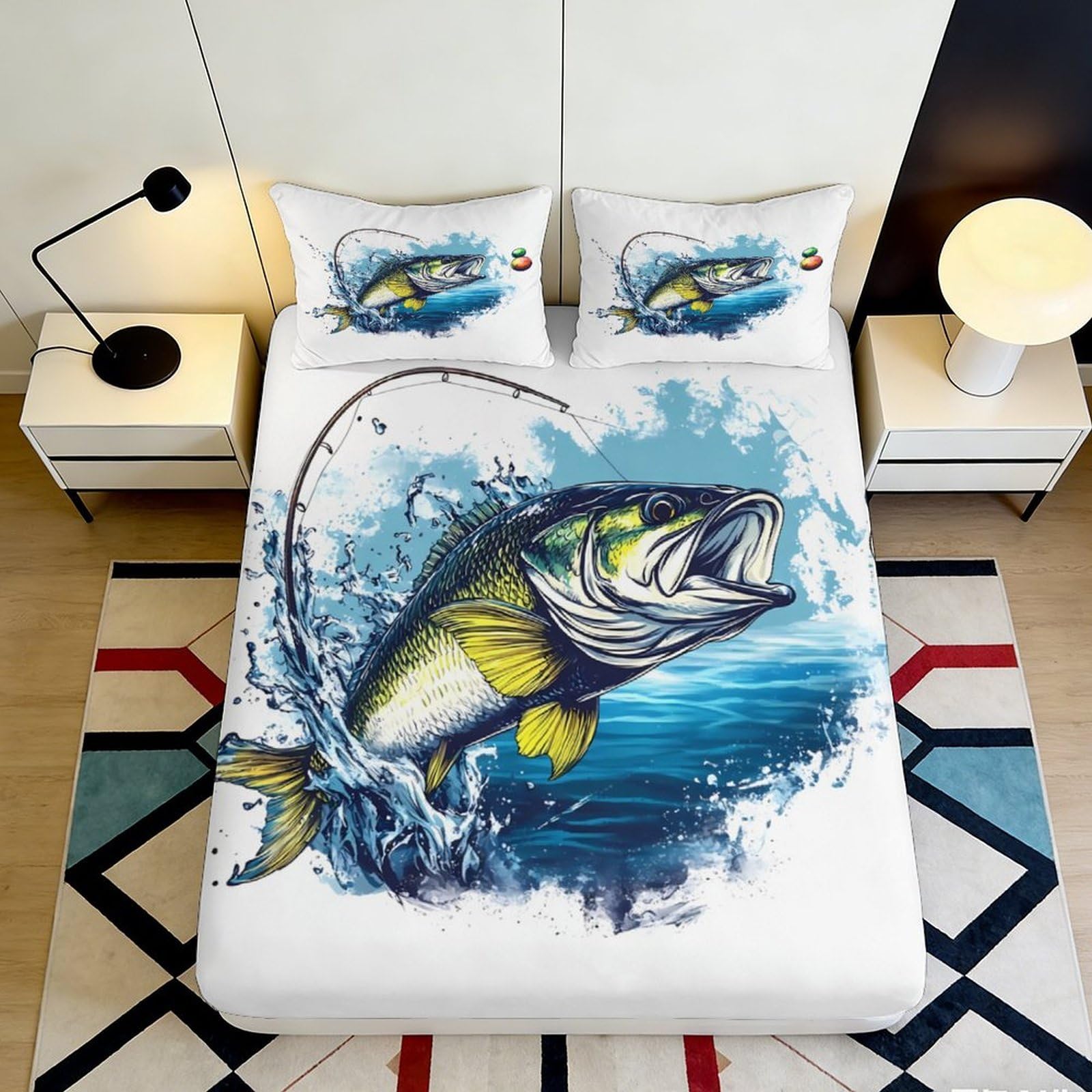 3D Printed Lively Yellowfin Tuna Fitted Sheet Microfiber Blue Ocean Splash Mattress Cover Bedroom Decor 90x200x25cm