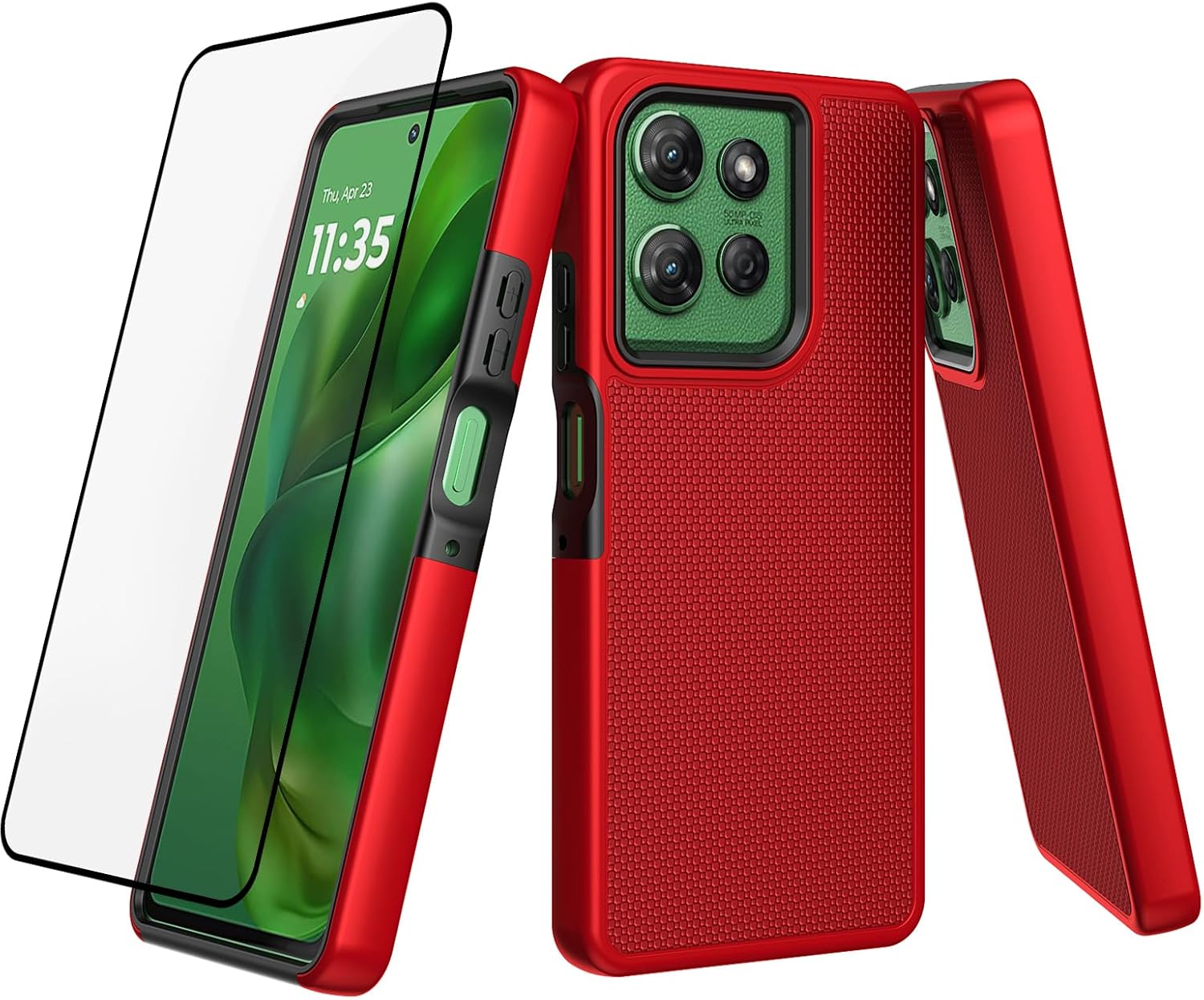 Ailiber Case for Moto G 2025, Motorola Moto G 2025 Cell Phone Case, with Screen Protector, Dual Layer Shockproof Silicone Bumper, Non Slip Back Heavy Duty Rugged Phone Cover-Red