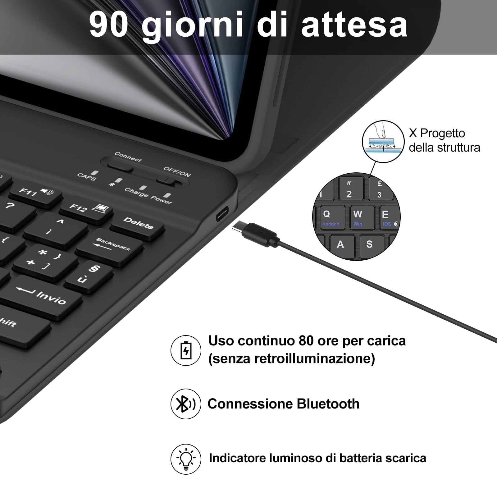 IVEOPPE Tastiera iPad Air 11 M4 2026/M3 2025/M2 2024, Cover Tastiera Italiano QWERTY Bluetooth Staccabile iPad Air 11 Pollici 2024/2025/2026, Nero