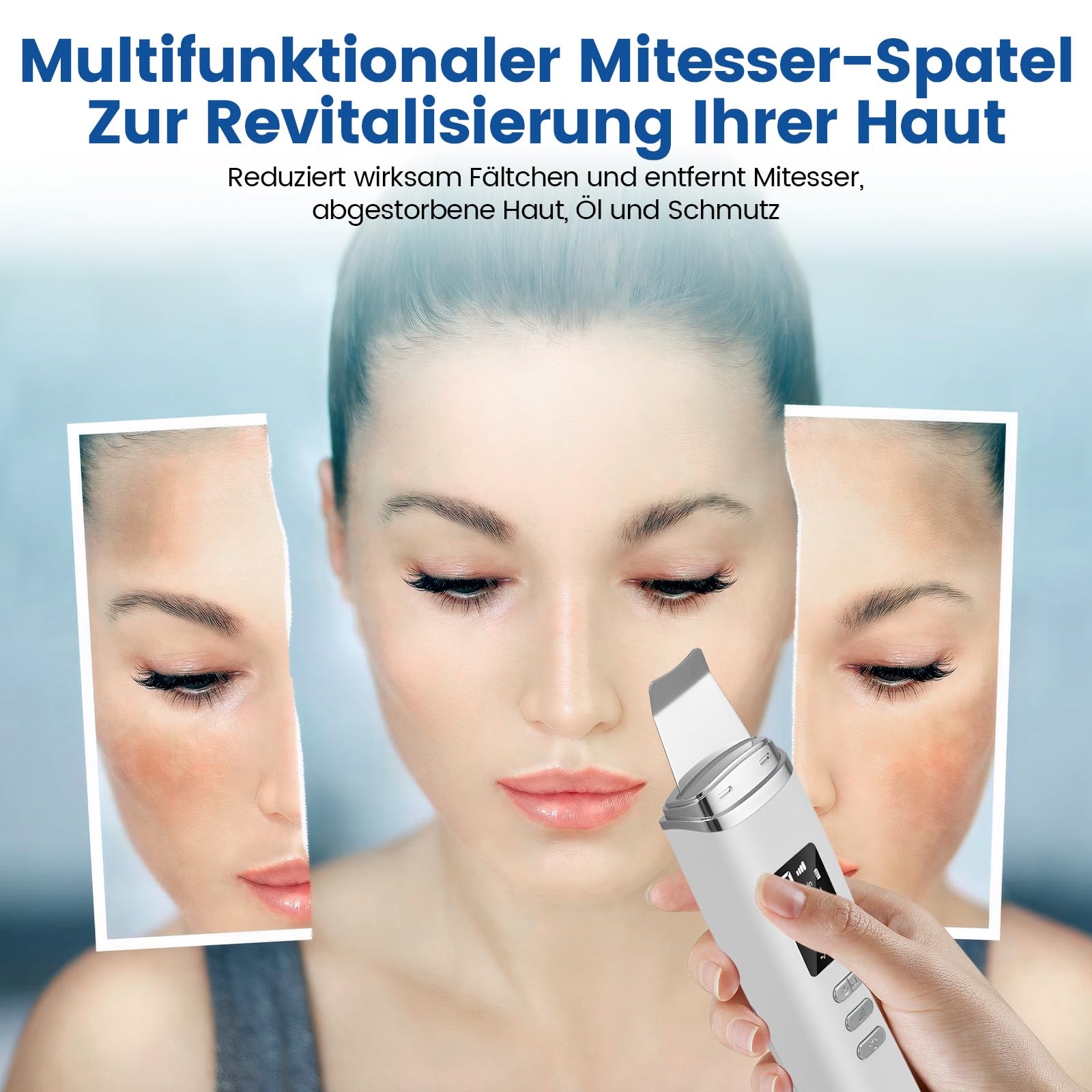 Skin Scrubber a ultrasuoni, pulitore per pori, elettrico con 4 modalità e luce rossa, luce blu, dispositivo ad ultrasuoni, dispositivo ad ultrasuoni per la pulizia del viso (bianco)