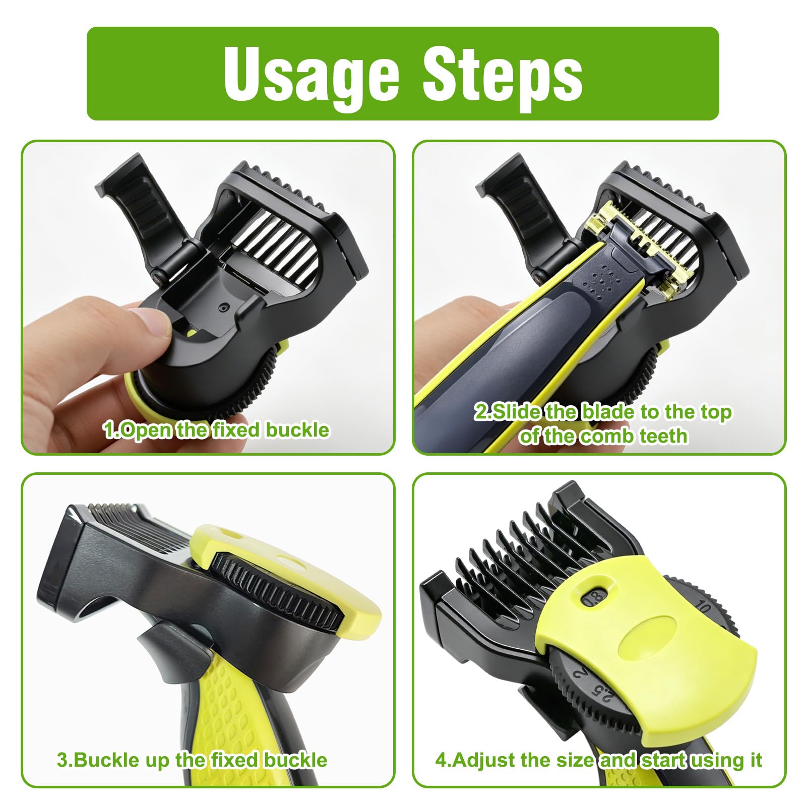 Testina di ricambio e pettine regolabile per rasoio da barba e corpo, pettine da barba compatibile con Philips Oneblade, testine Philips Oneblade di ricambio con 14 lunghezze (0,4-10 mm)