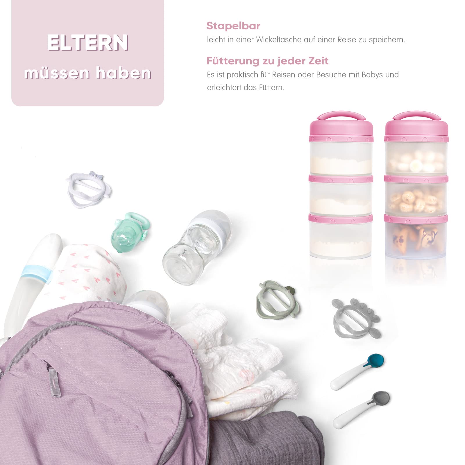Termichy Porzionatore per Latte in Polvere, impilabile portatile contenitore di latte in polvere per neonati, 2 pezzi (baby rosa)