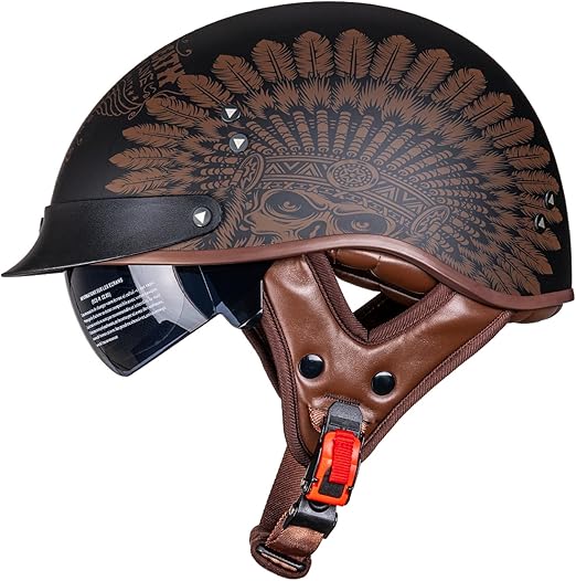 VCOROS Half Helmet Motorcycle DOT Approved Open Face Helmet with Sun Visor and Quick Release Buckle for Adults Men and Women (F02-Indian, L)