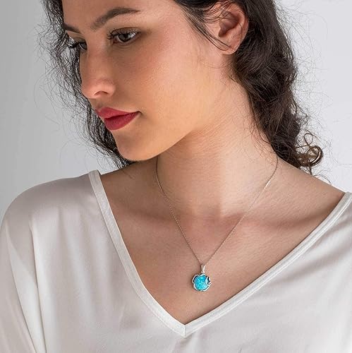 Miniatura 2 de 925 Sterling Silver Blue Opal Large Pendant Libra Natural October Birthstone Round Pendant Antique Jewelry For Women  Handmade Vintage Style Fire