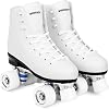 Quad Roller Skates for Women and Men - PU Deluxe Double Row-Classic Premium Leather Skates Indoor Outdoor Roller Derby with Air Cushion