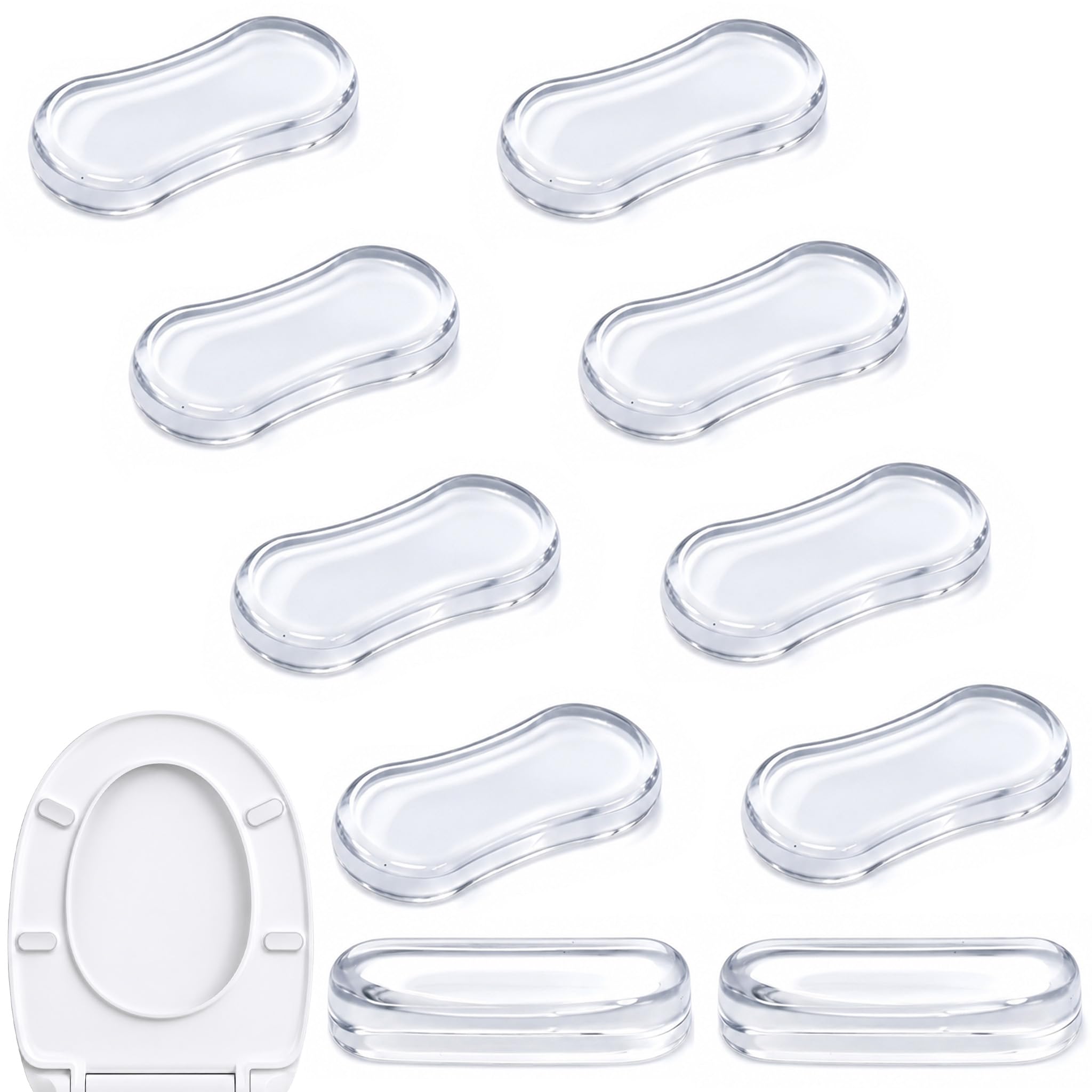10 Pcs Toilet Seat Buffers Silicone Adhesive Toilet Seats Lid Bumpers Anti-Slam Noise Reduction Clear Bumper WC Replacement Cushioning Pads Rubber Dampers for Home Hotel Bathroom Fixtures